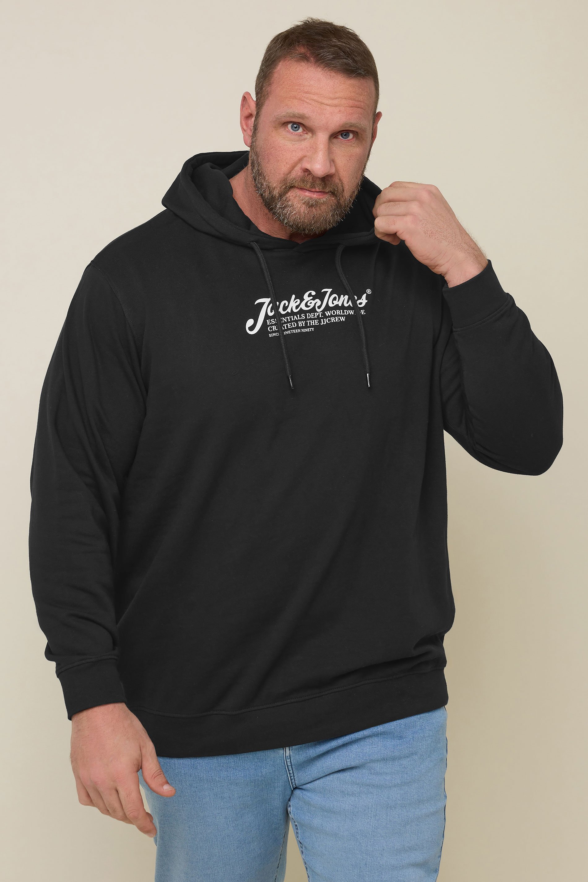 JACK & JONES Big & Tall Black Beau Hoodie | BadRhino 1