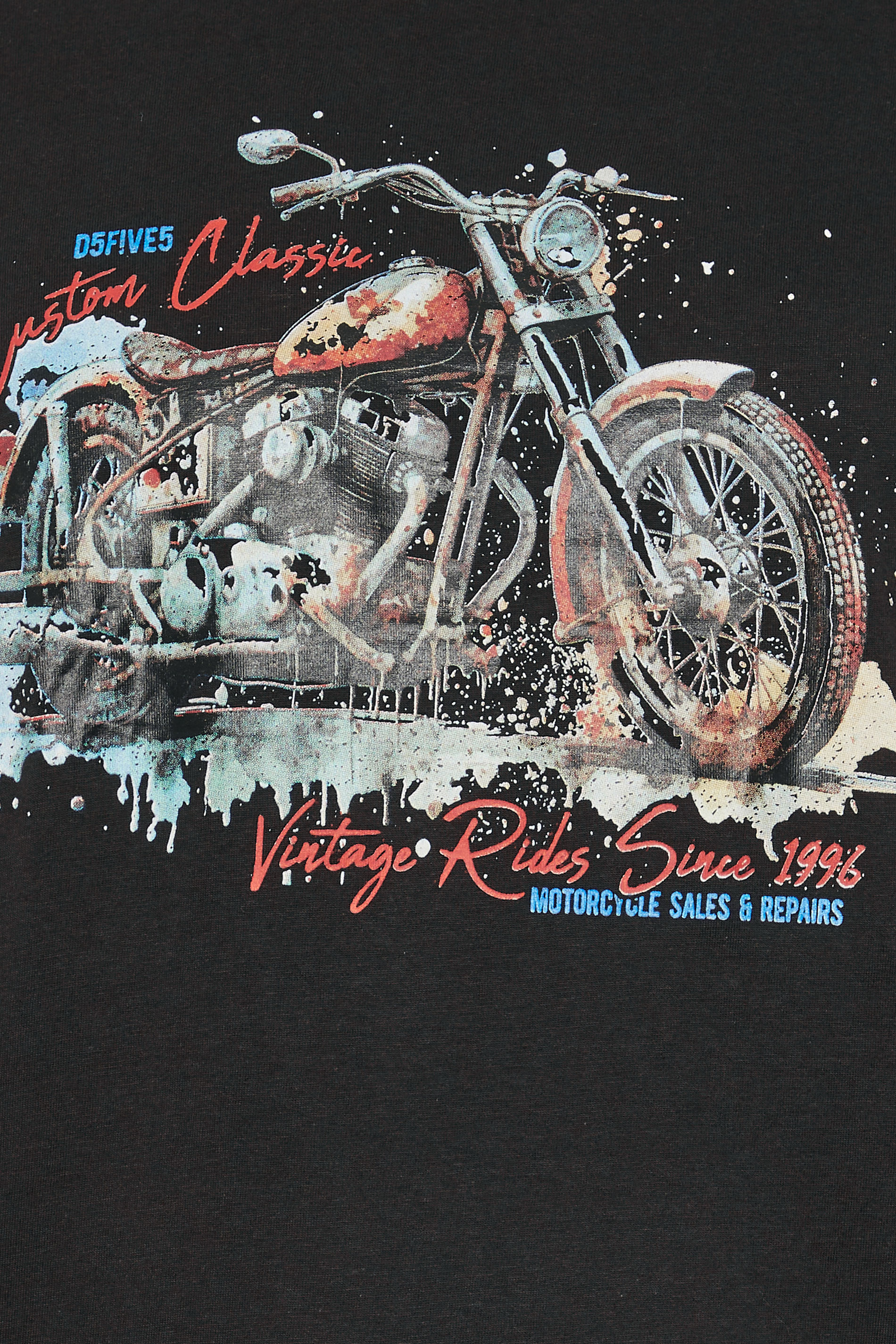 D555 Big & Tall Black Motorbike Graphic Print T-Shirt | BadRhino 2