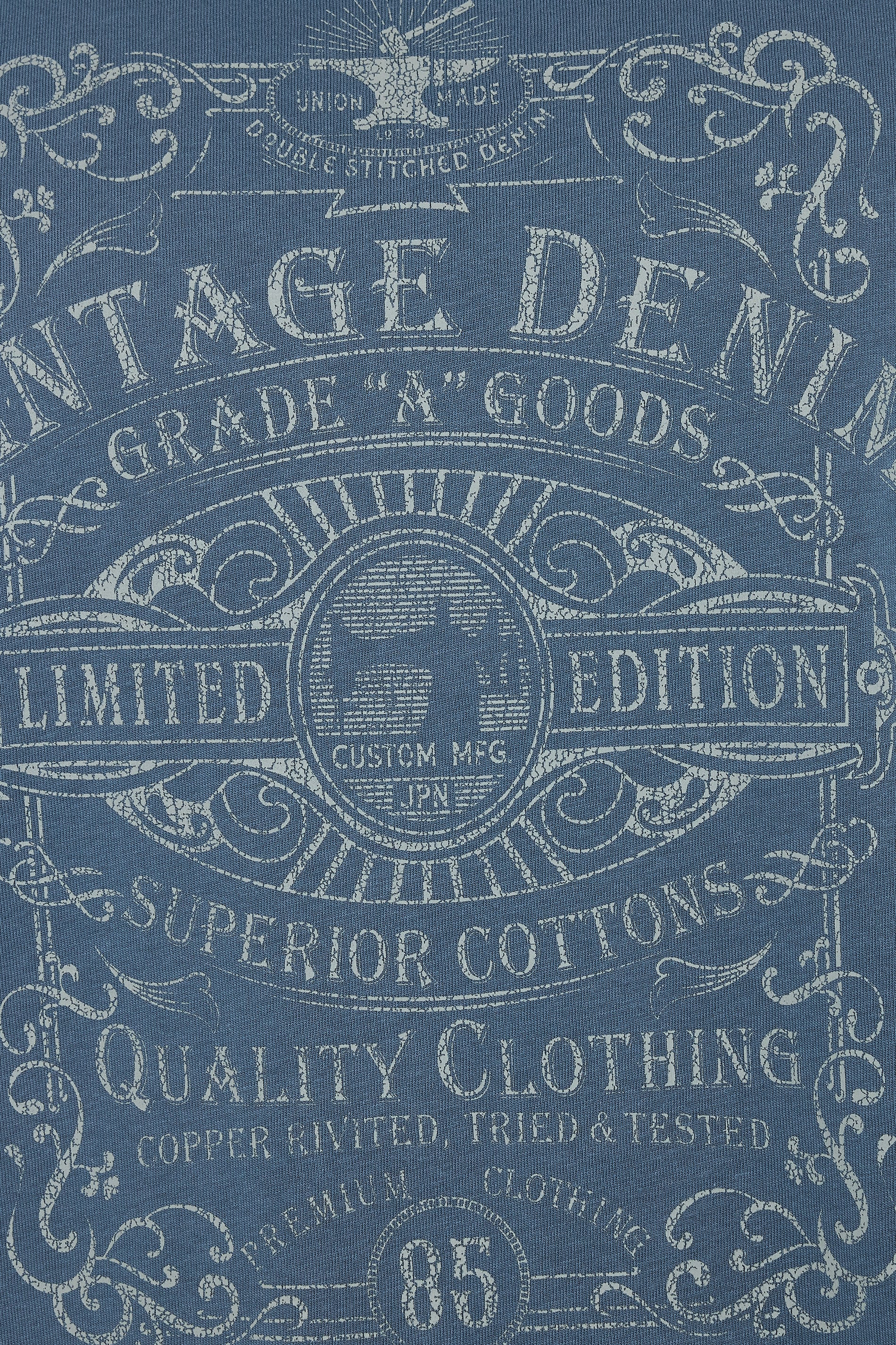 KAM Big & Tall Indigo Blue Vintage Denim Graphic Print T-Shirt | BadRhino 2
