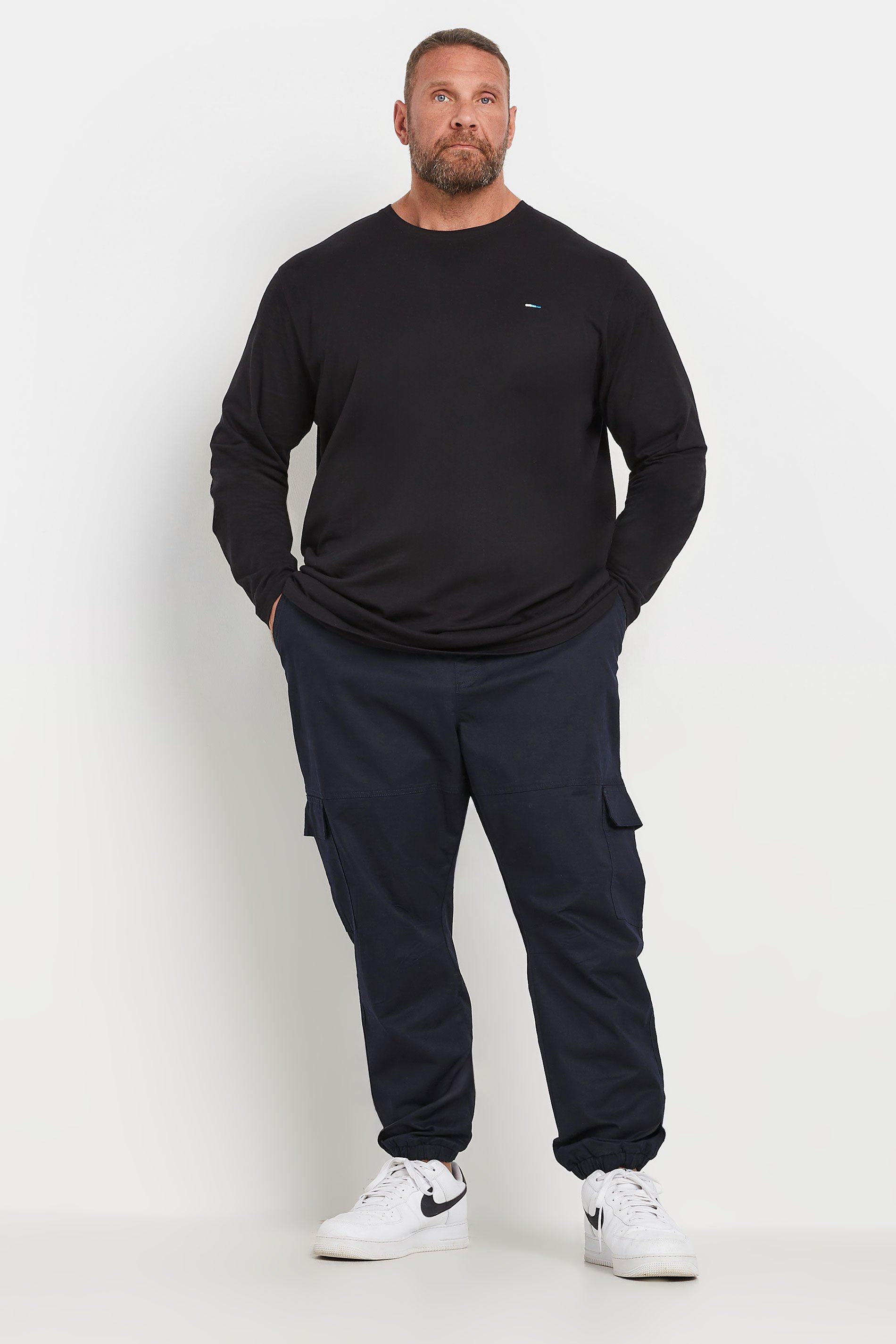 BadRhino Big & Tall Navy Blue Elasticated Waist Cuffed Cargo Trousers | BadRhino 2