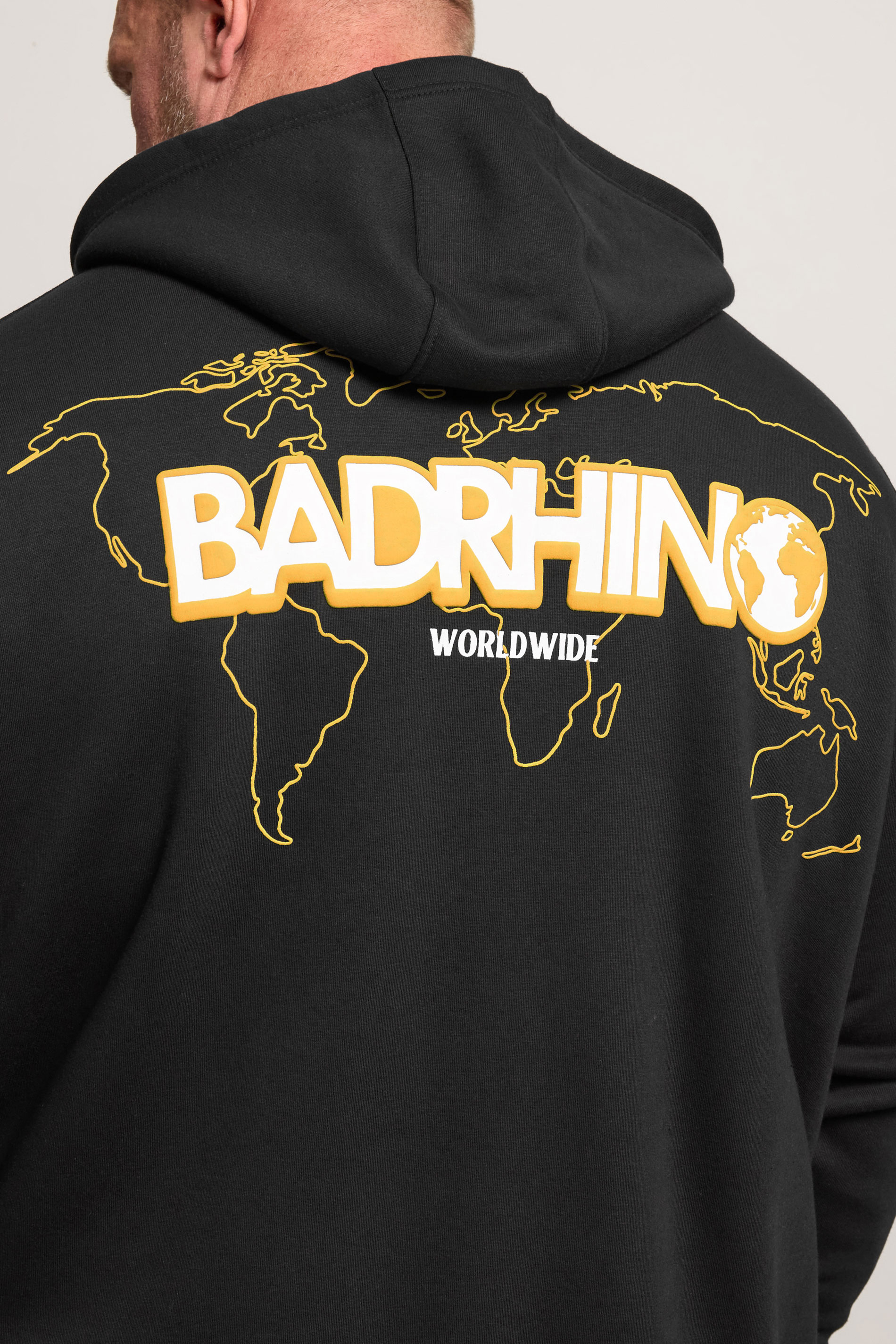 BadRhino Big & Tall Black Worldwide Map Zip Through Hoodie | BadRhino 5