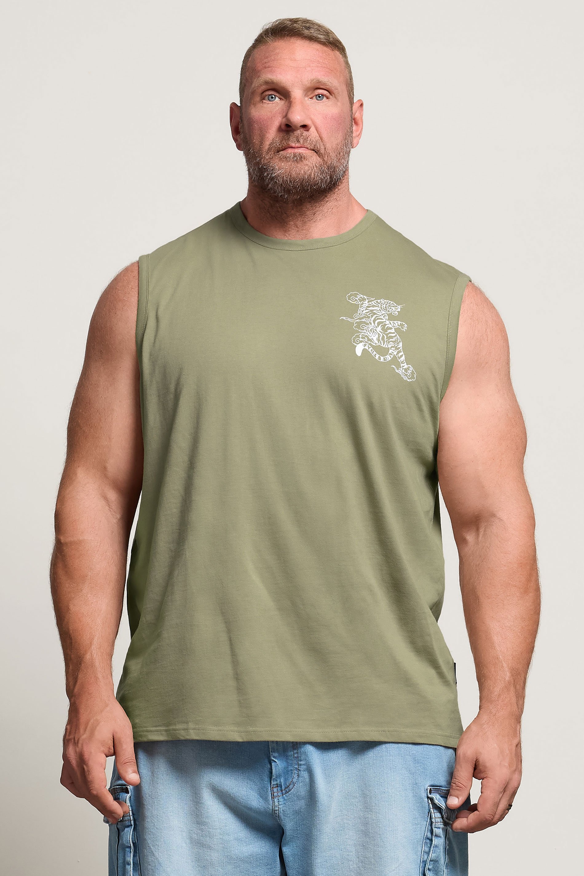 BadRhino Big & Tall Basil Green Tiger Graphic Vest Top | BadRhino 1