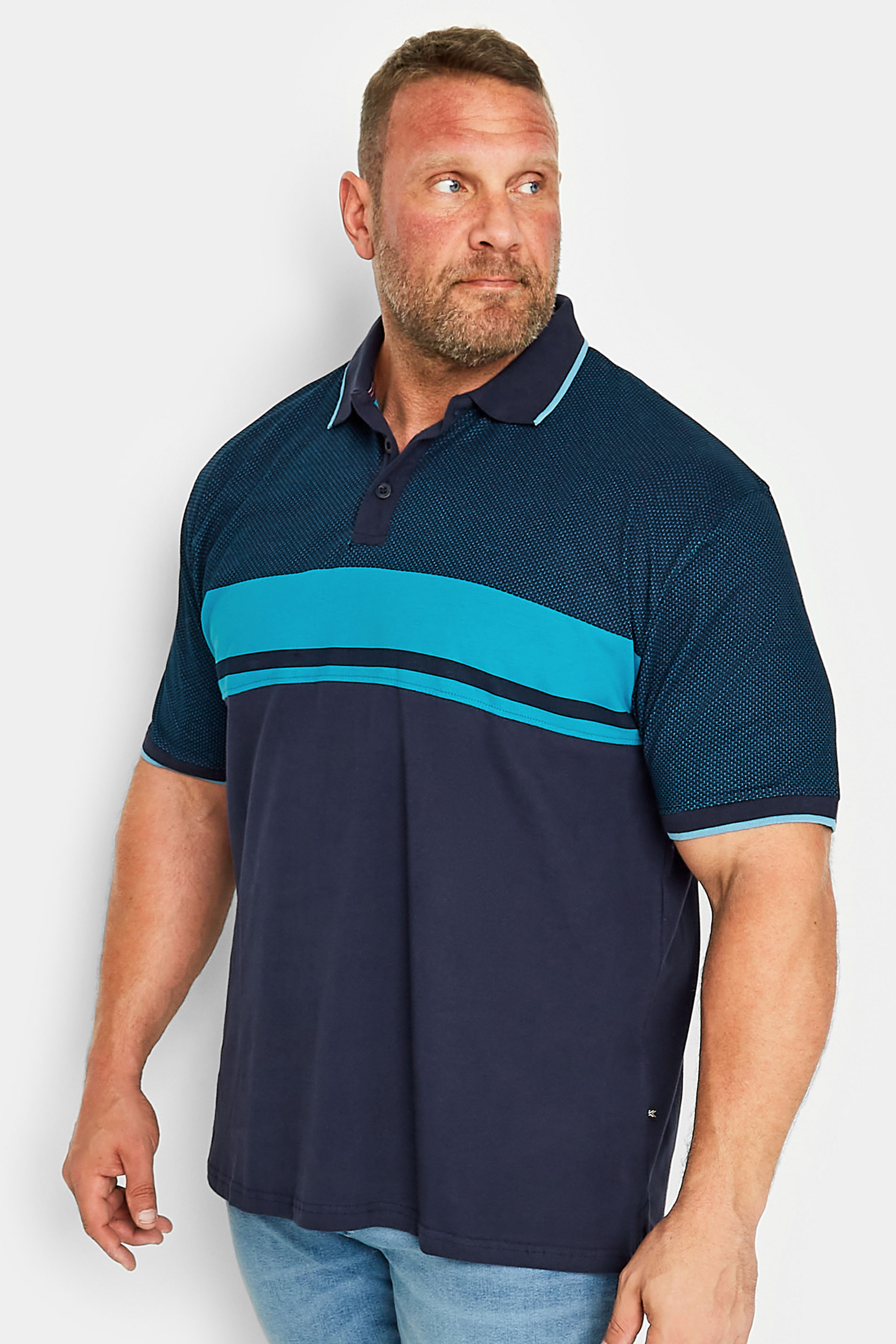 KAM Big & Tall Navy Blue Dobby Polo Shirt | BadRhino 1