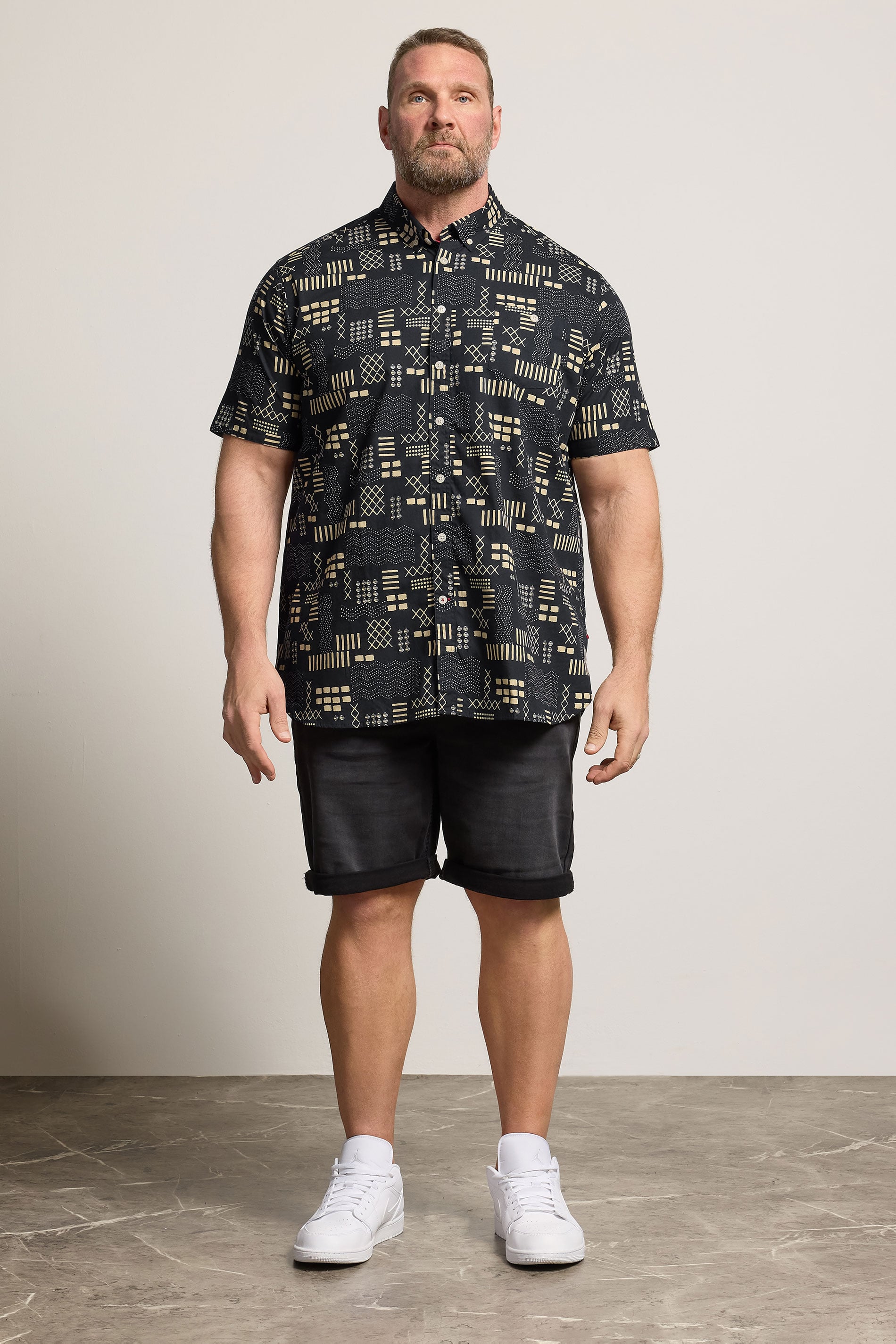 D555 Big & Tall Navy Blue Geometric Print Shirt | BadRhino 1