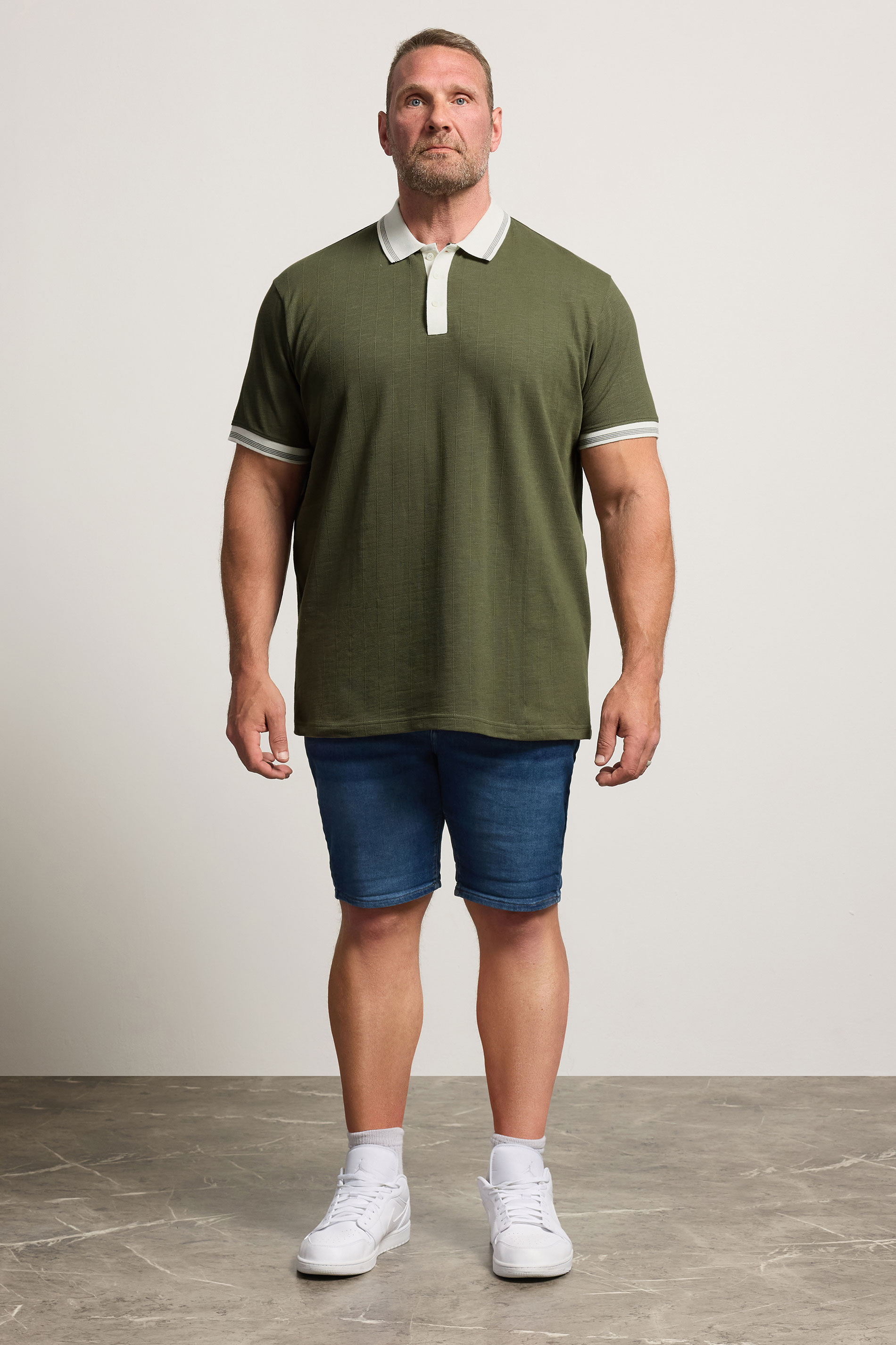 BadRhino Big & Tall Khaki Green Mini Check Polo Shirt BadRhino 1