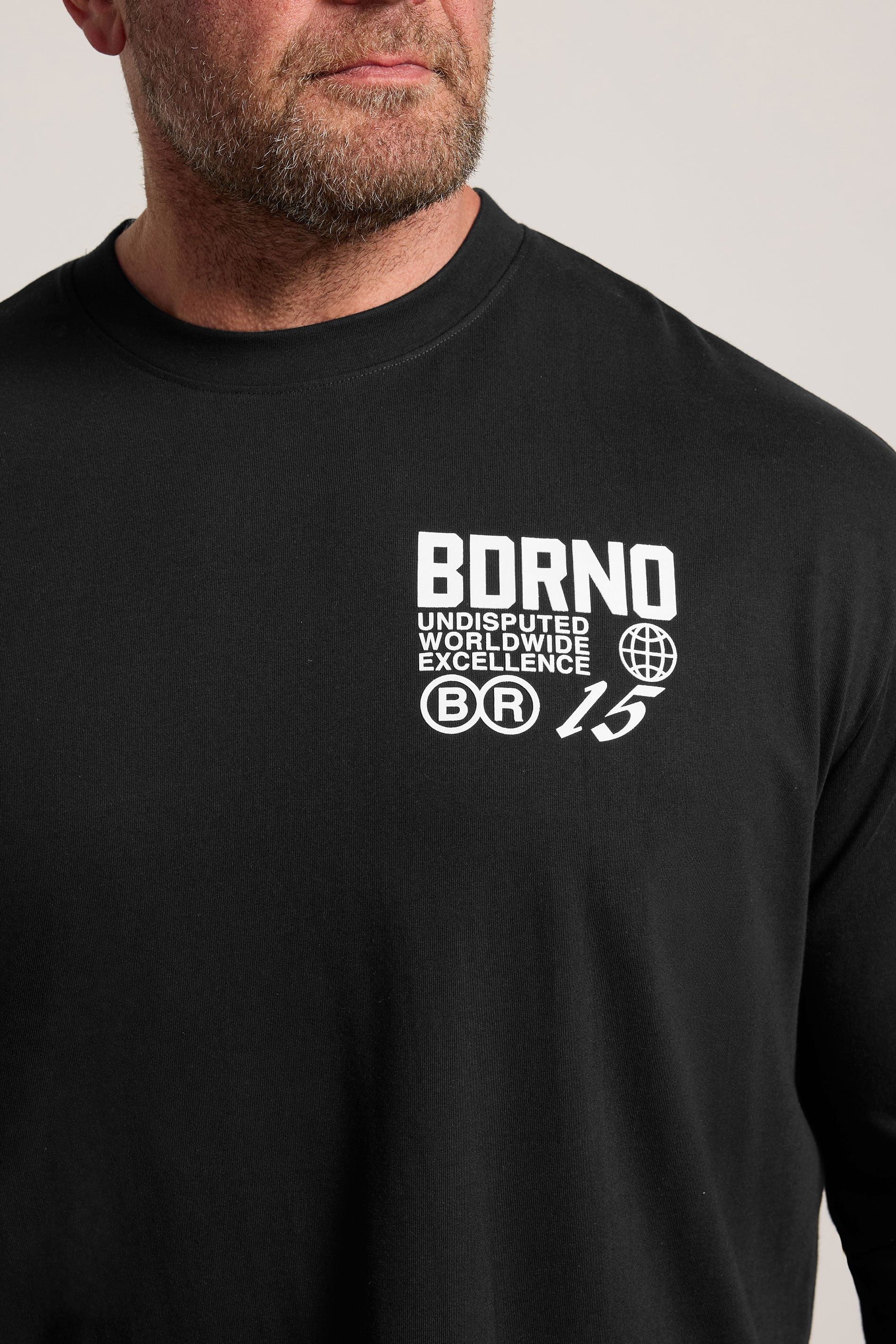 BDRNO Big & Tall Black Printed Long Sleeve T-Shirt | BadRhino 5