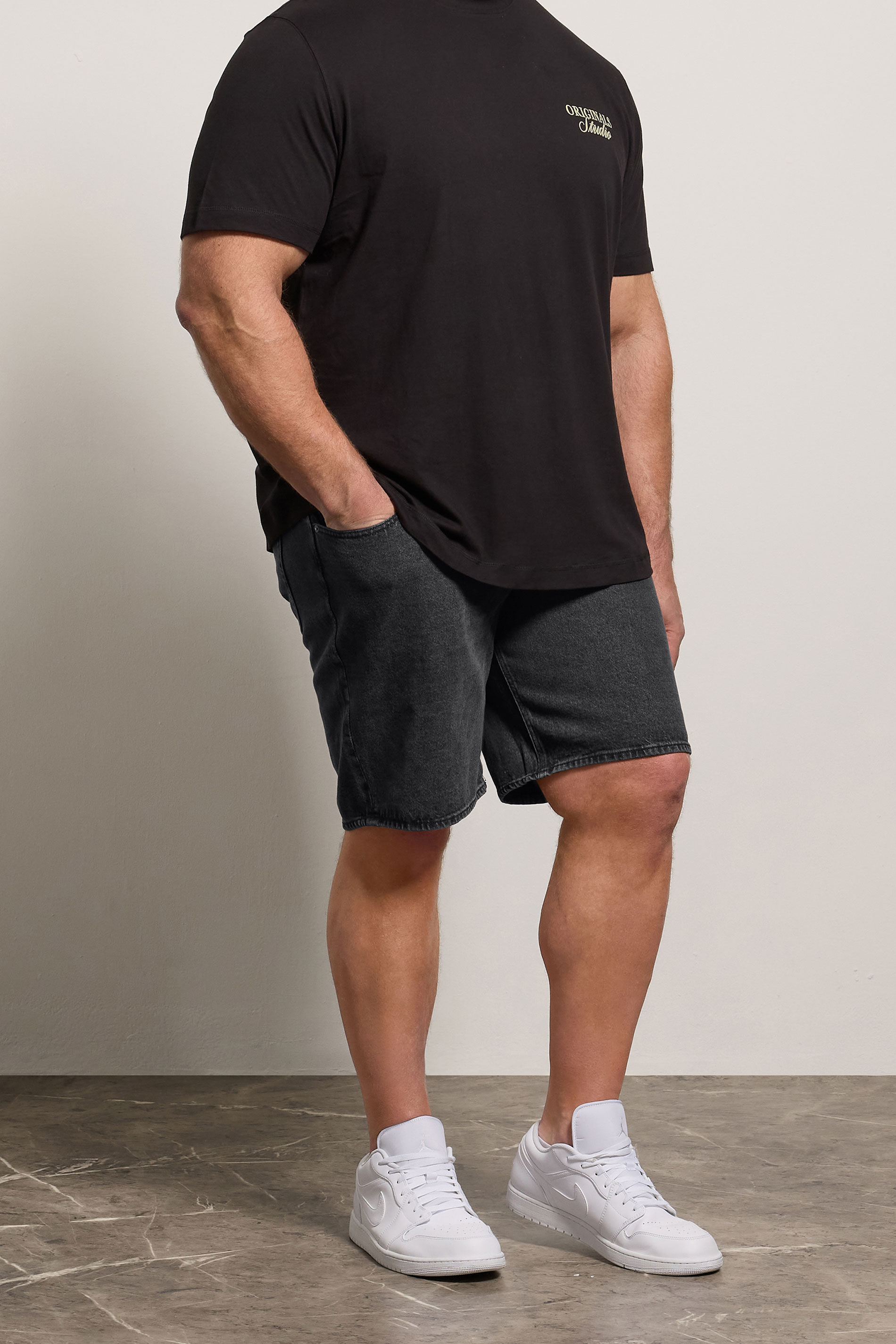 JACK & JONES Big & Tall Black Denim Shorts | BadRhino 1