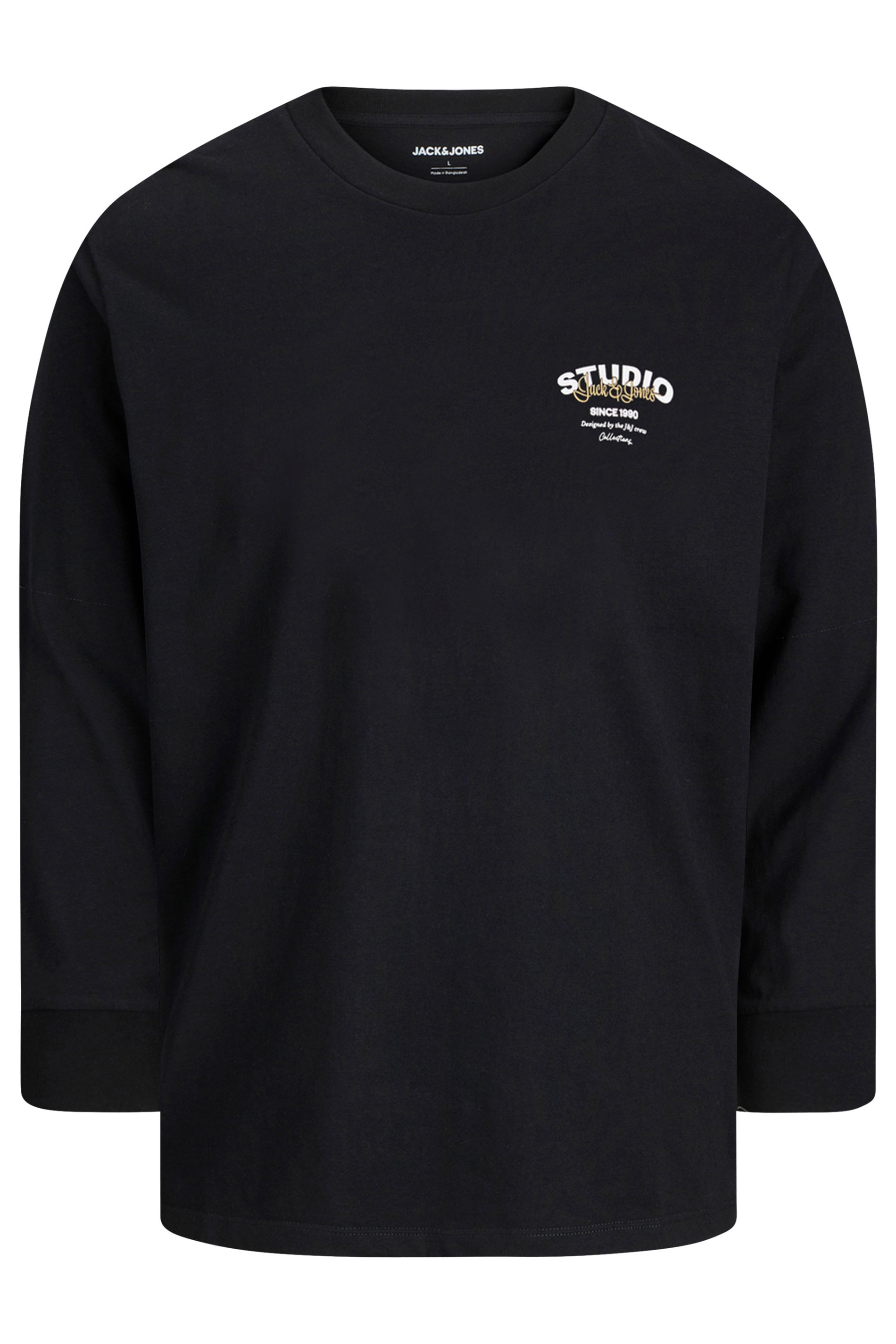 JACK & JONES Big & Tall Black Crew Neck Long Sleeve T-Shirt | BadRhino 3