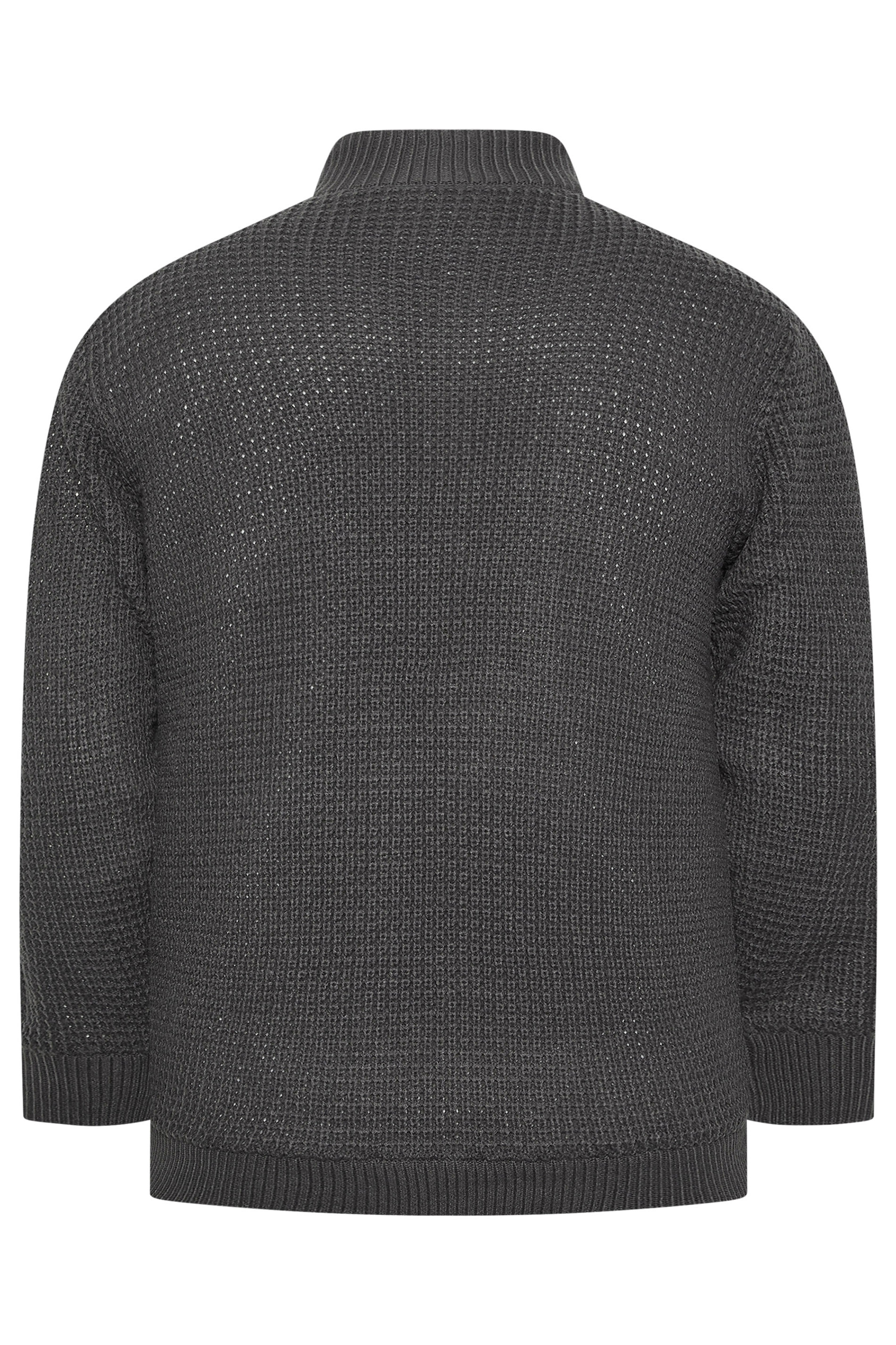 BadRhino Big & Tall Charcoal Grey Sherpa Lined Zip Through Cable Jumper | BadRhino 7