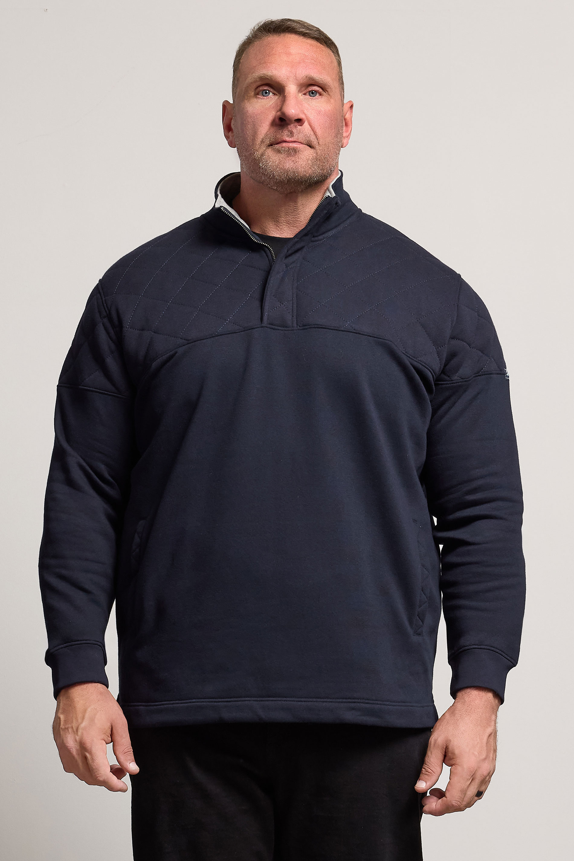 BadRhino Big & Tall Navy Blue Diamond Quilted Quarter Zip Sweatshirt | BadRhino 1
