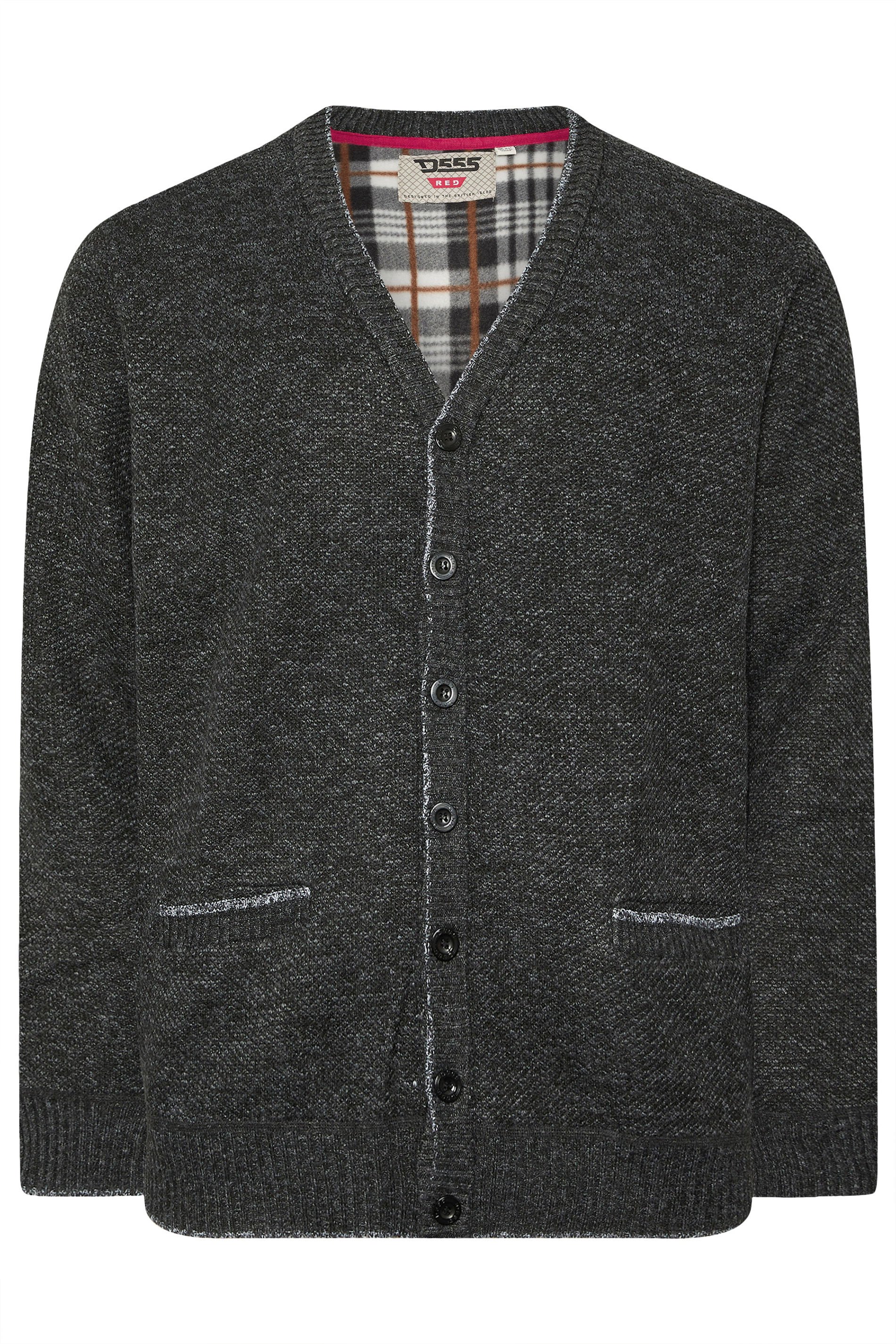 D555 Big & Tall Charcoal Grey Marl Knitted Cardigan | BadRhino 6