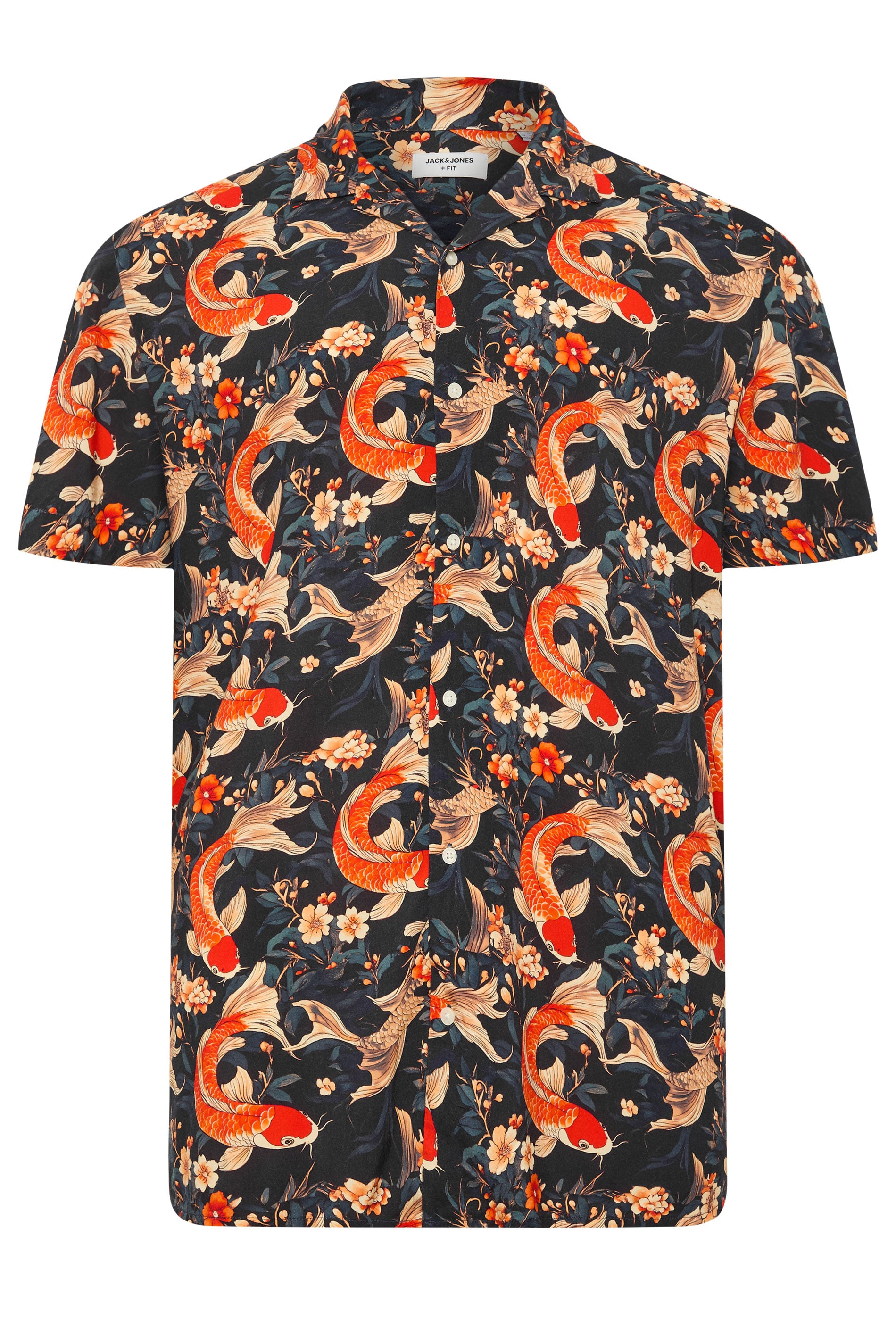 JACK & JONES Big & Tall Brown Fish Print Resort Shirt | Badrhino 1