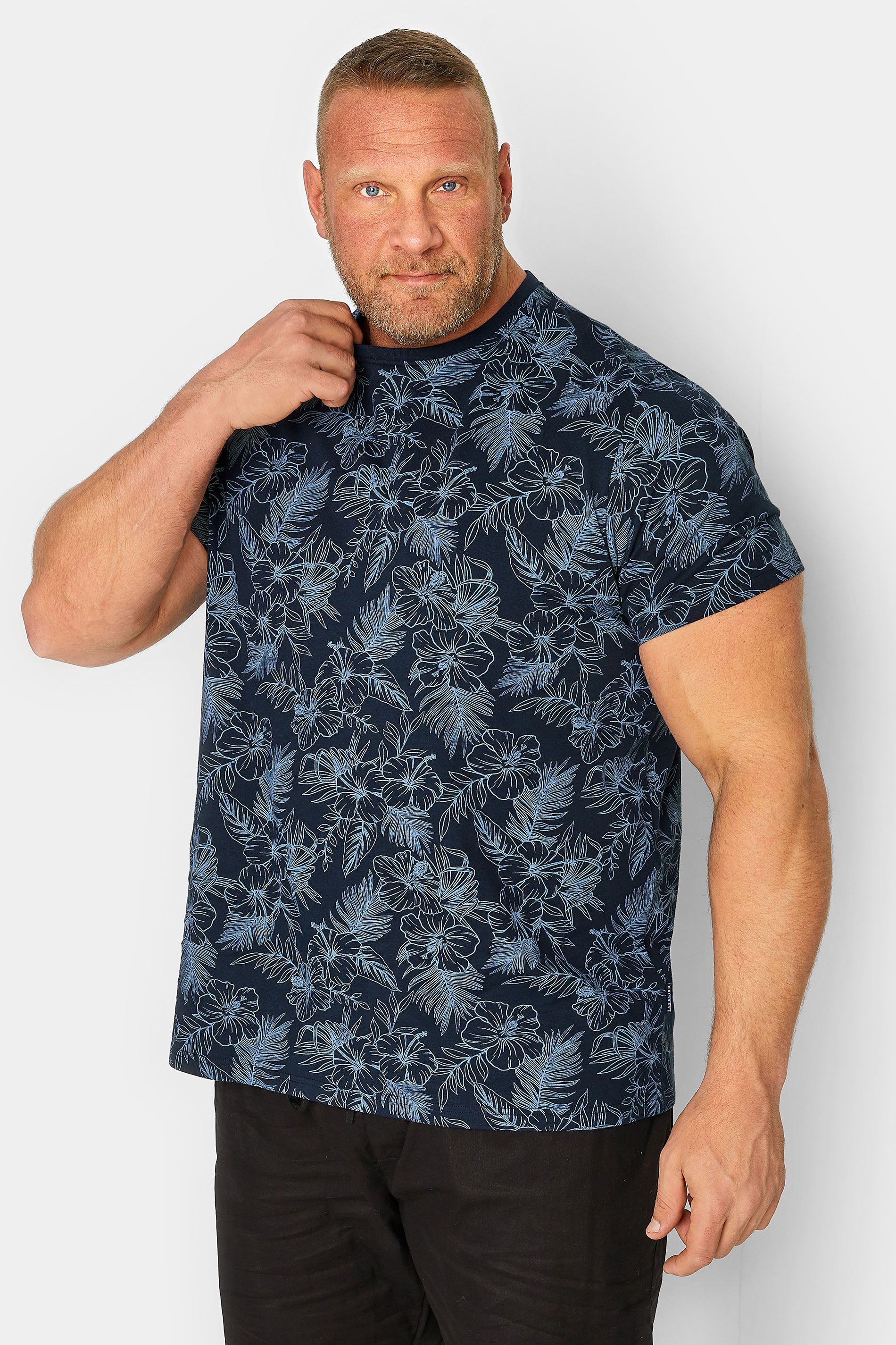 BadRhino Big & Tall Plus Size Mens Navy Blue Hawaiian Print T-Shirt | BadRhino 2