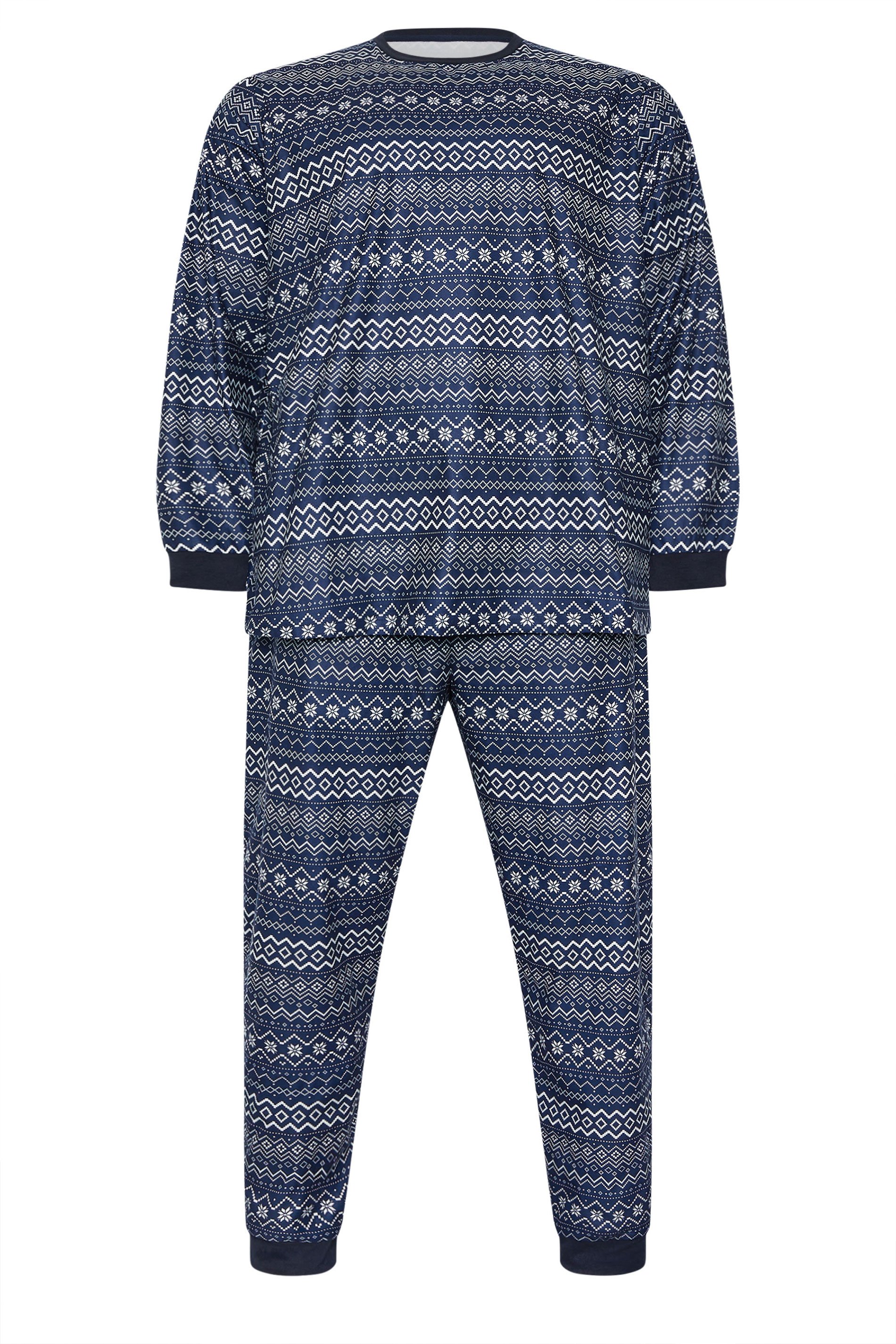 BadRhino Big & Tall Navy Blue Fairisle Pyjama Set | BadRhino 2
