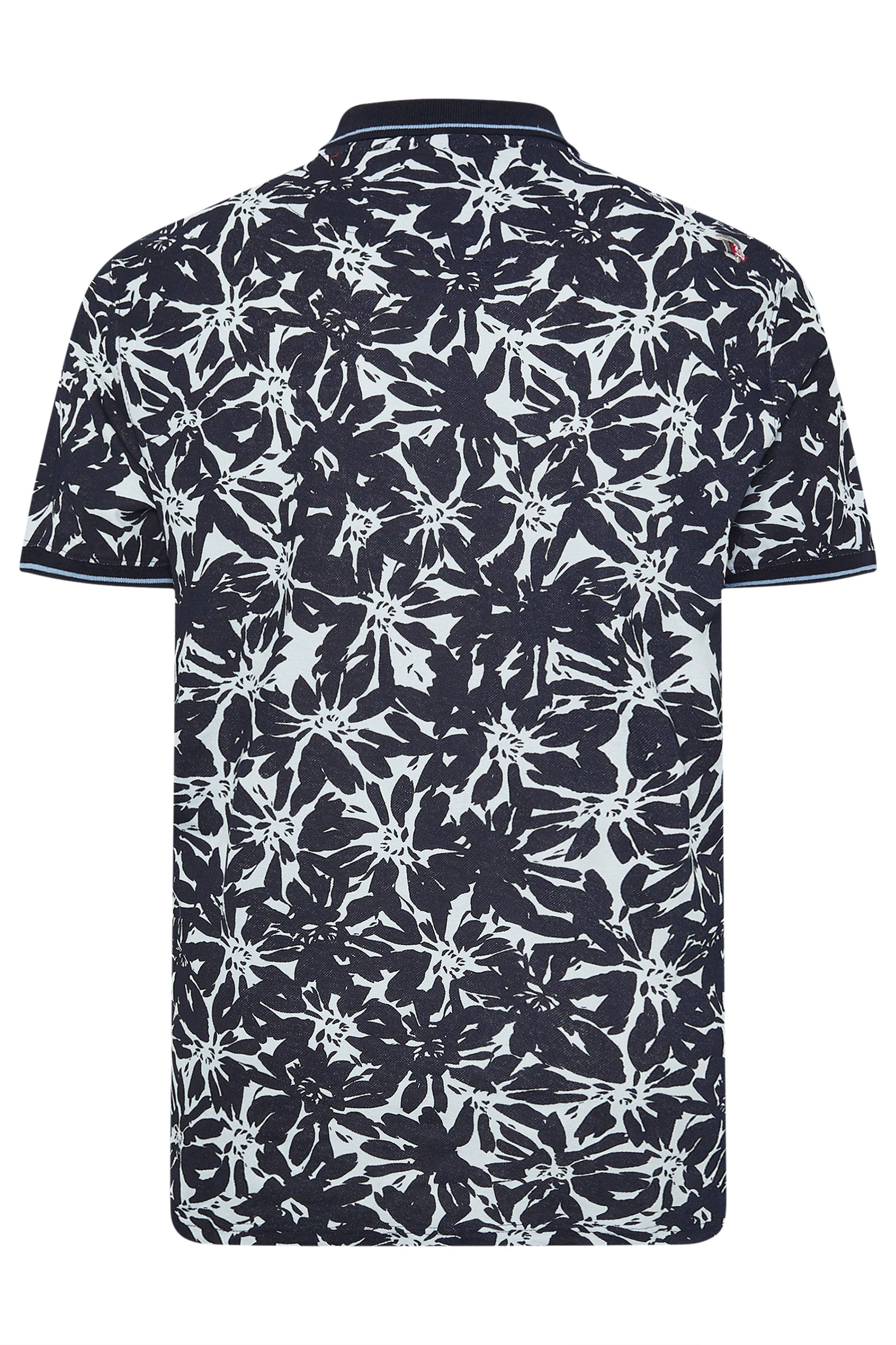 D555 Big & Tall Blue Cotton Hawaiian Print Polo Shirt | Bad Rhino 4