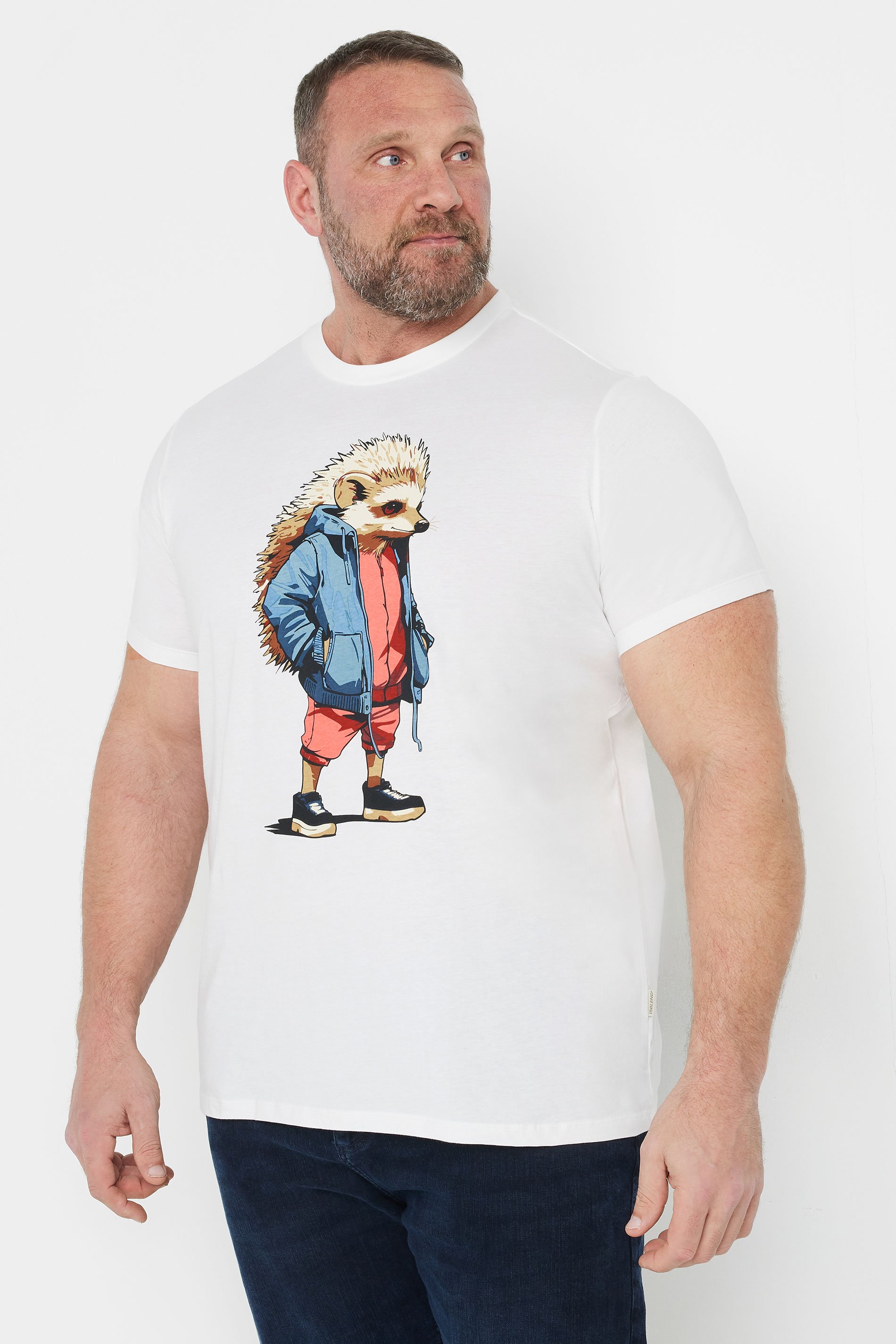 BLEND Big & Tall White Hedgehog Graphic Short Sleeve T-Shirt | BadRhino 1