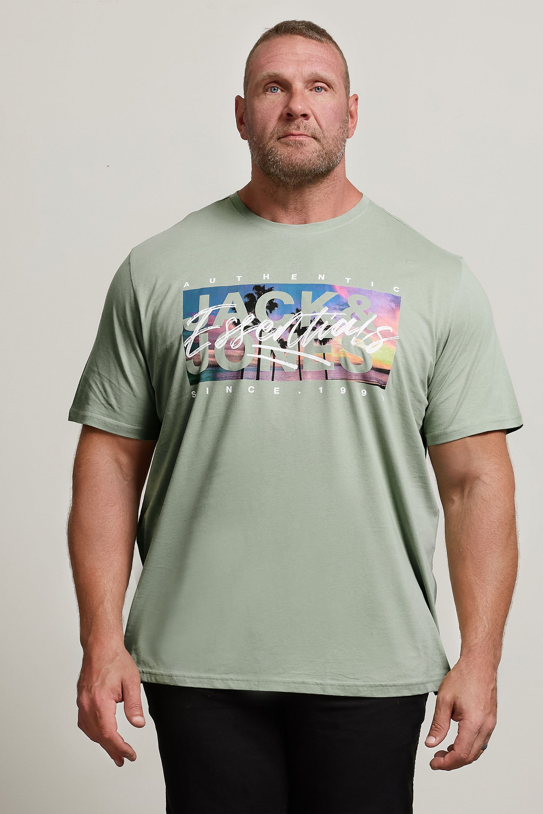 JACK & JONES Big & Tall Iceberg Green Photo-Print T-Shirt | BadRhino 1