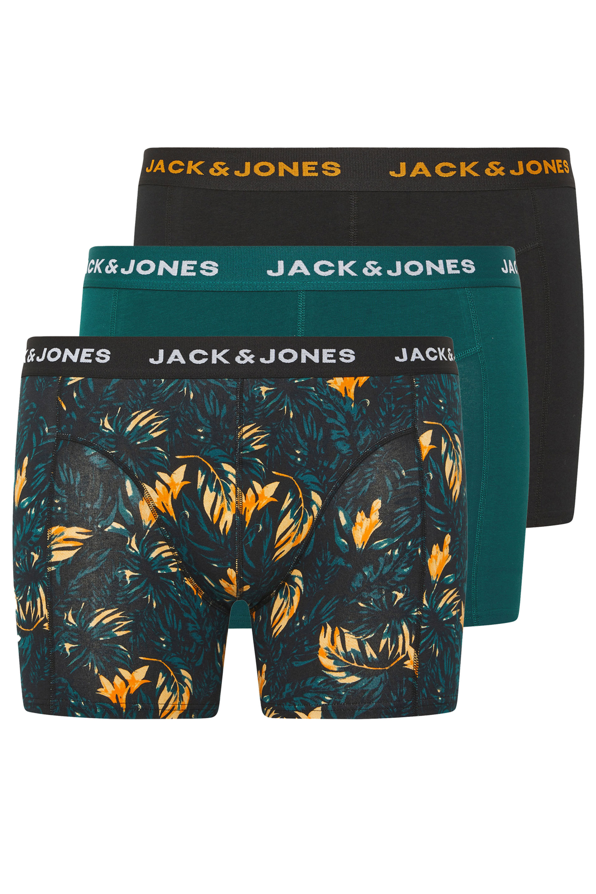 JACK & JONES Big & Tall 3 PACK Black & Teal Blue Printed Boxers | BadRhino 4
