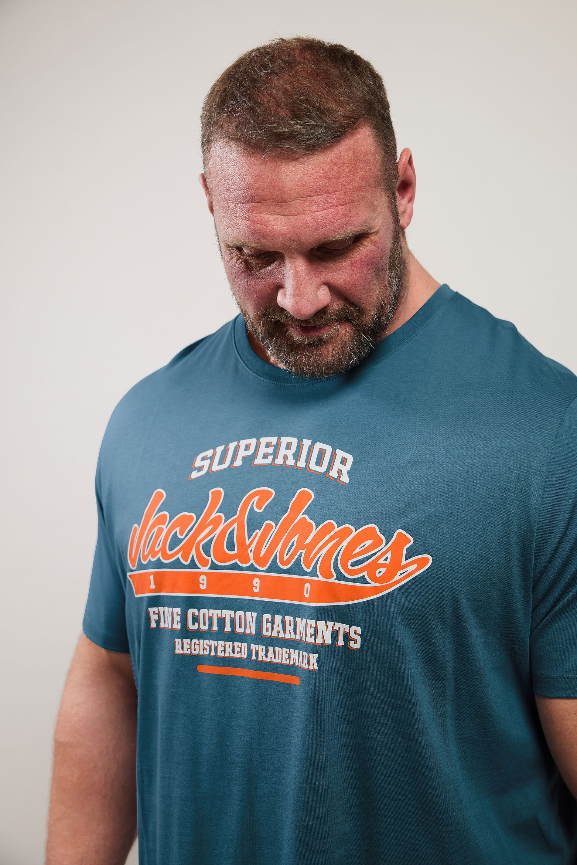 JACK & JONES Big & Tall Blue 'Superior' Printed T-Shirt | BadRhino 1