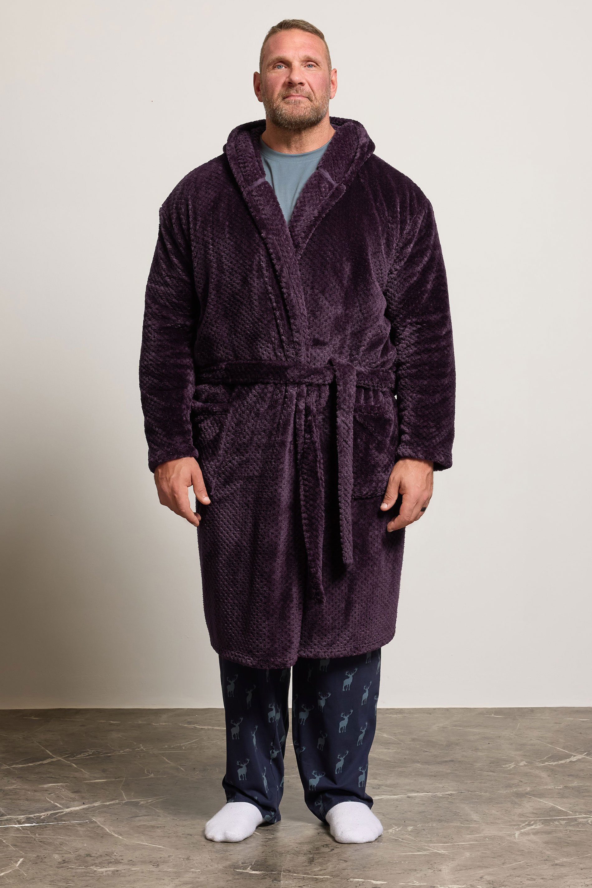 BadRhino Big & Tall Purple Textured Dressing Gown | BadRhino 1