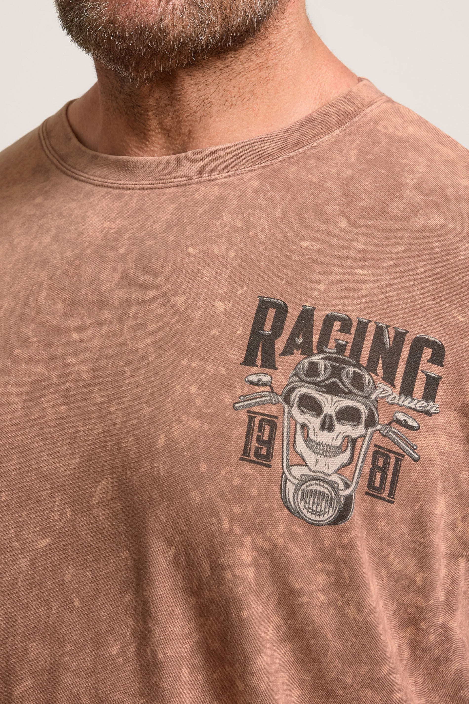 BadRhino Big & Tall Brown Acid Wash Skull Graphic T-Shirt | BadRhino 5