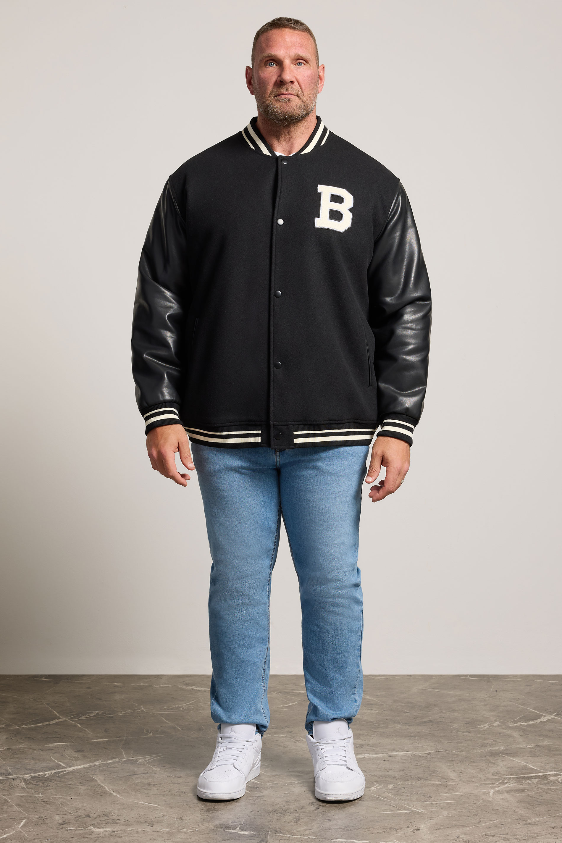 BadRhino Big & Tall Black Button Varsity Jacket | BadRhino 1