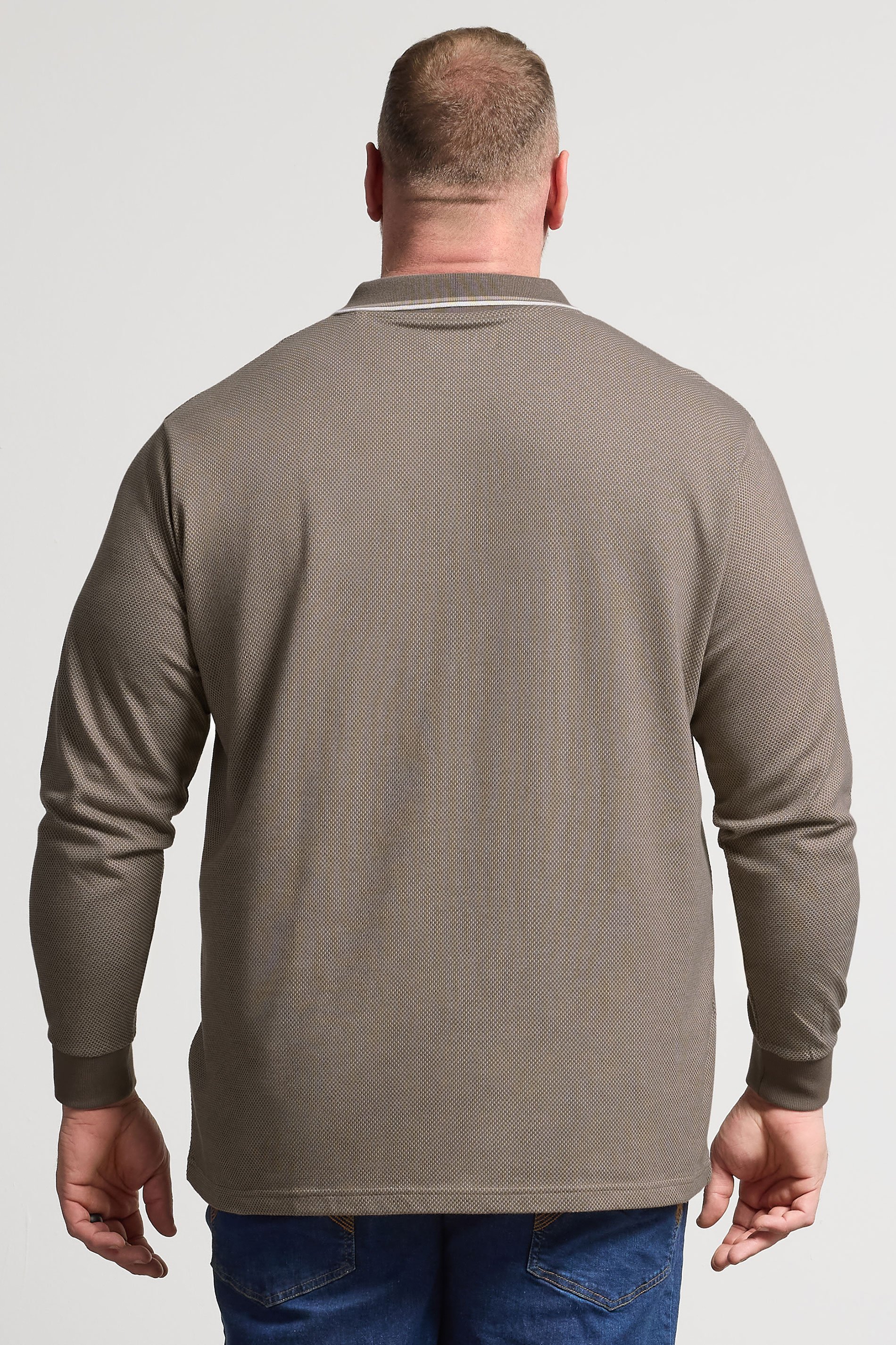 BadRhino Big & Tall Brown Textured Waffle Long Sleeve Polo Shirt | BadRhino 3