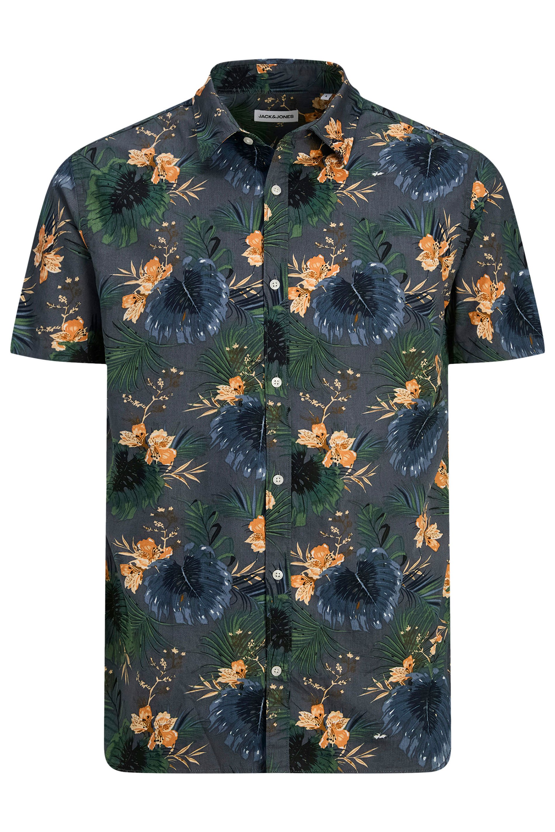 JACK & JONES Big & Tall Grey Hawaiian Printed Shirt | BadRhino 2