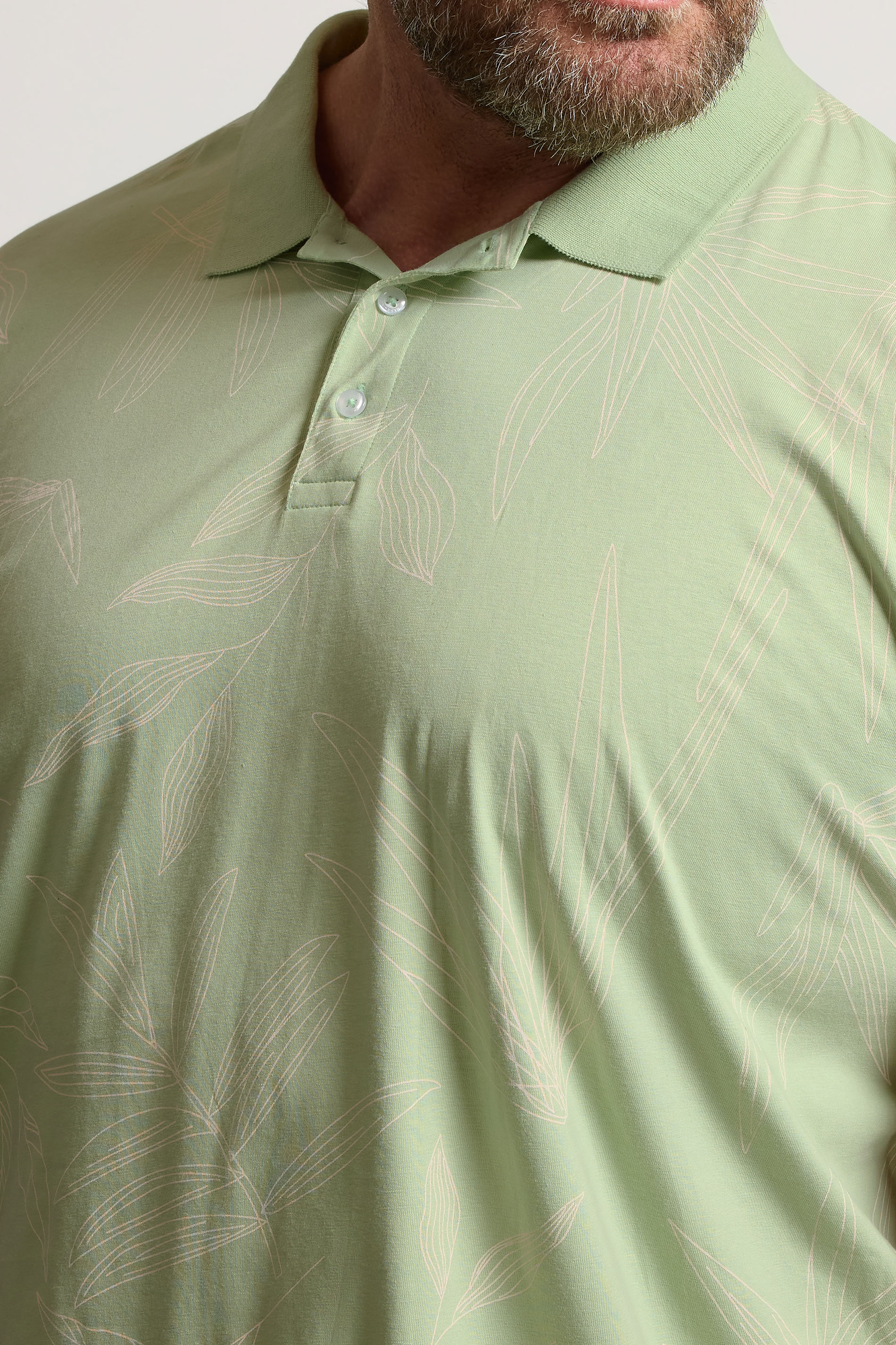 BadRhino Big & Tall Sage Green Leaf Print Polo Shirt | BadRhino 5