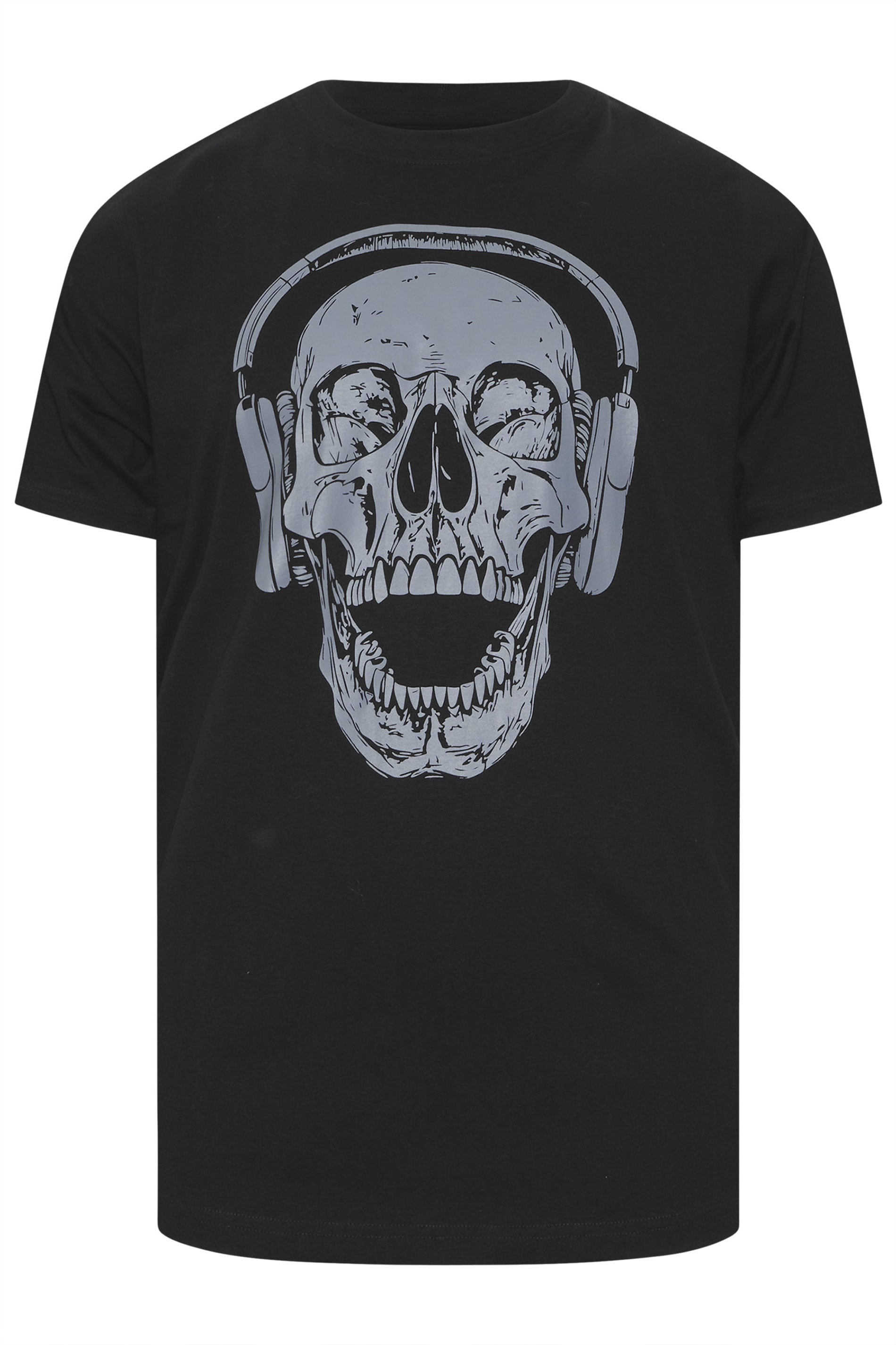 BadRhino Big & Tall Black Skull & Headphone Graphic T-Shirt | BadRhino 5
