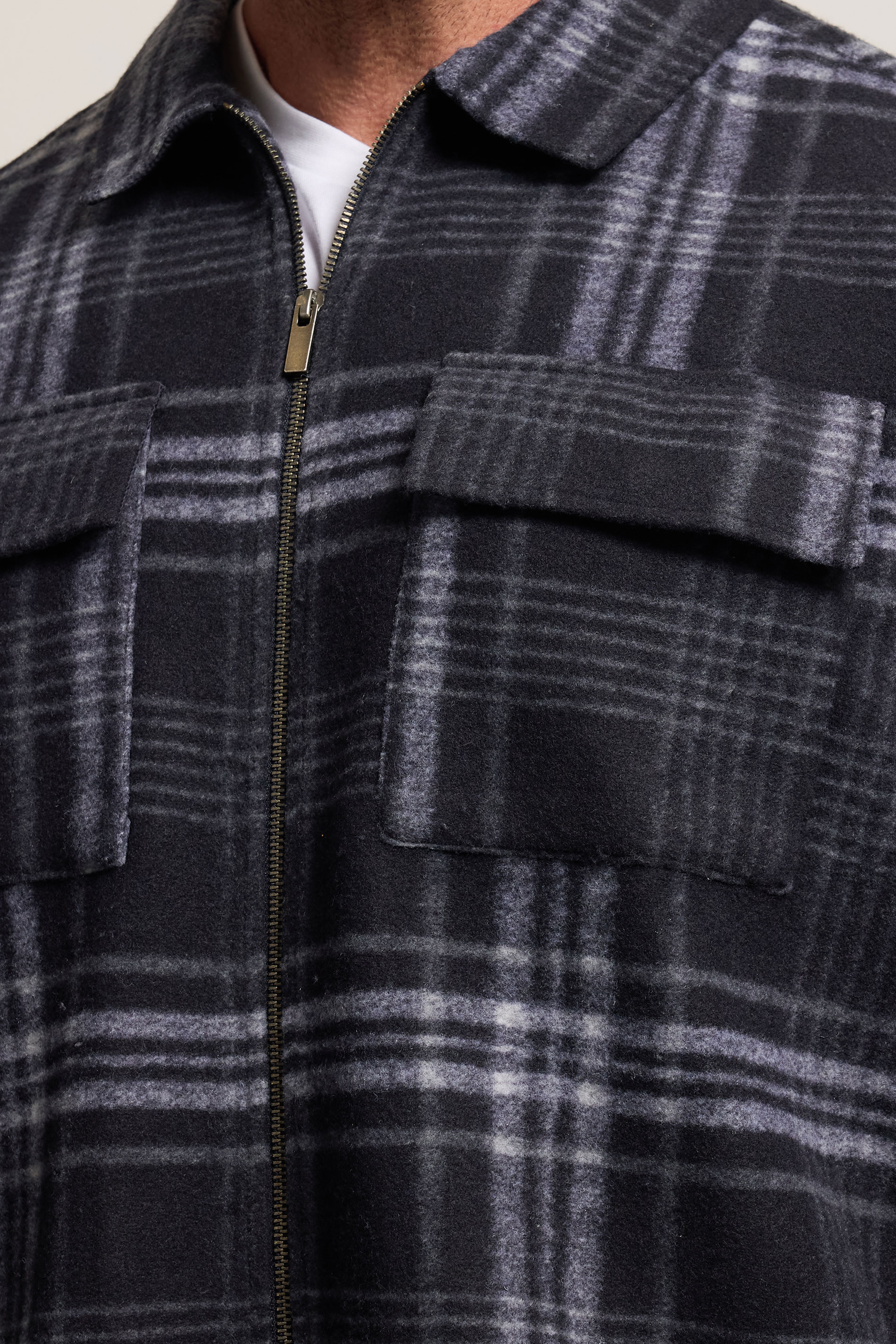 BadRhino Big & Tall Blue Check Print Zip Through Overshirt | BadRhino 5