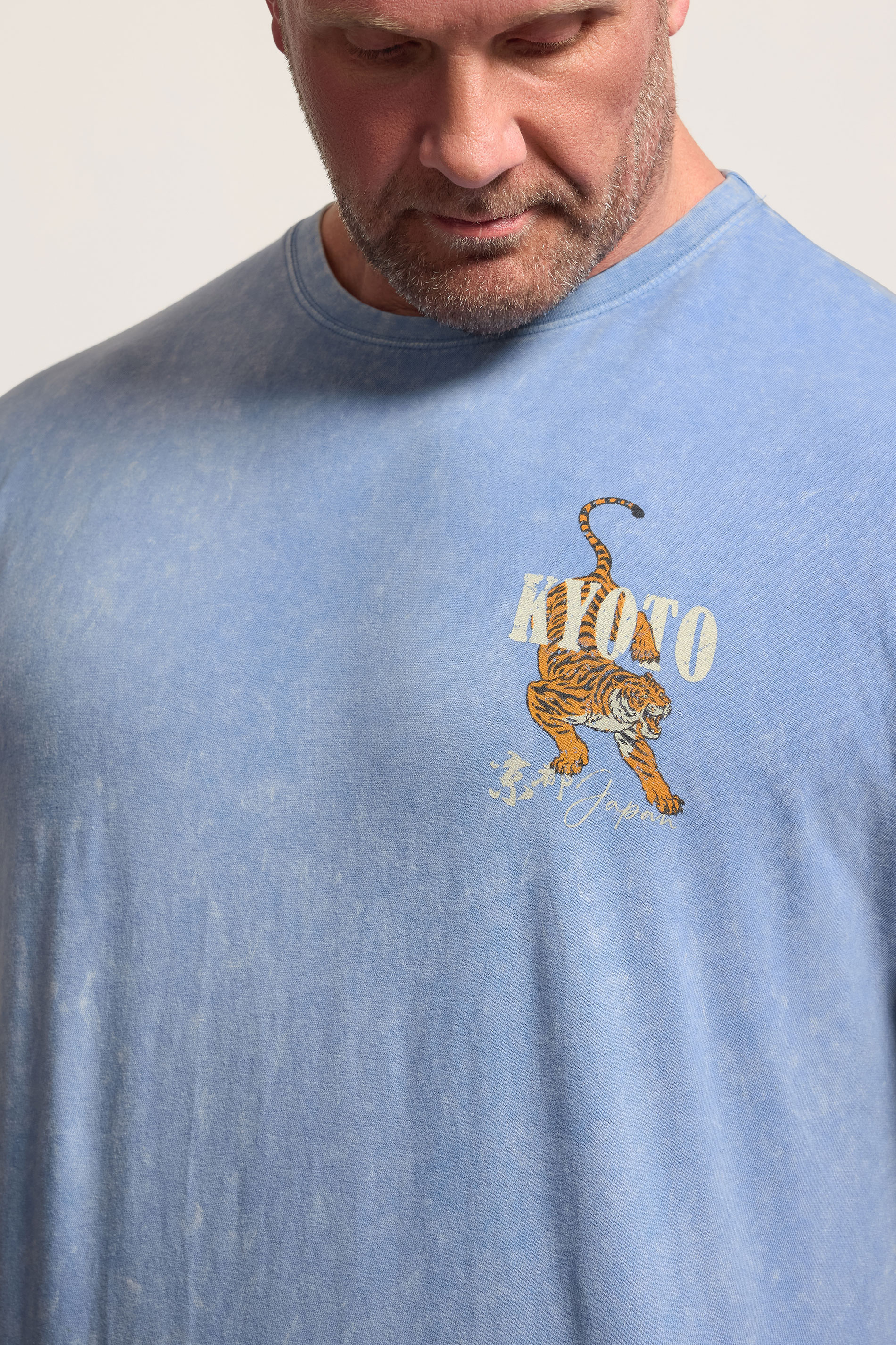 BadRhino Big & Tall Light Blue Acid Wash Kyoto Tiger Graphic T-Shirt | BadRhino 6