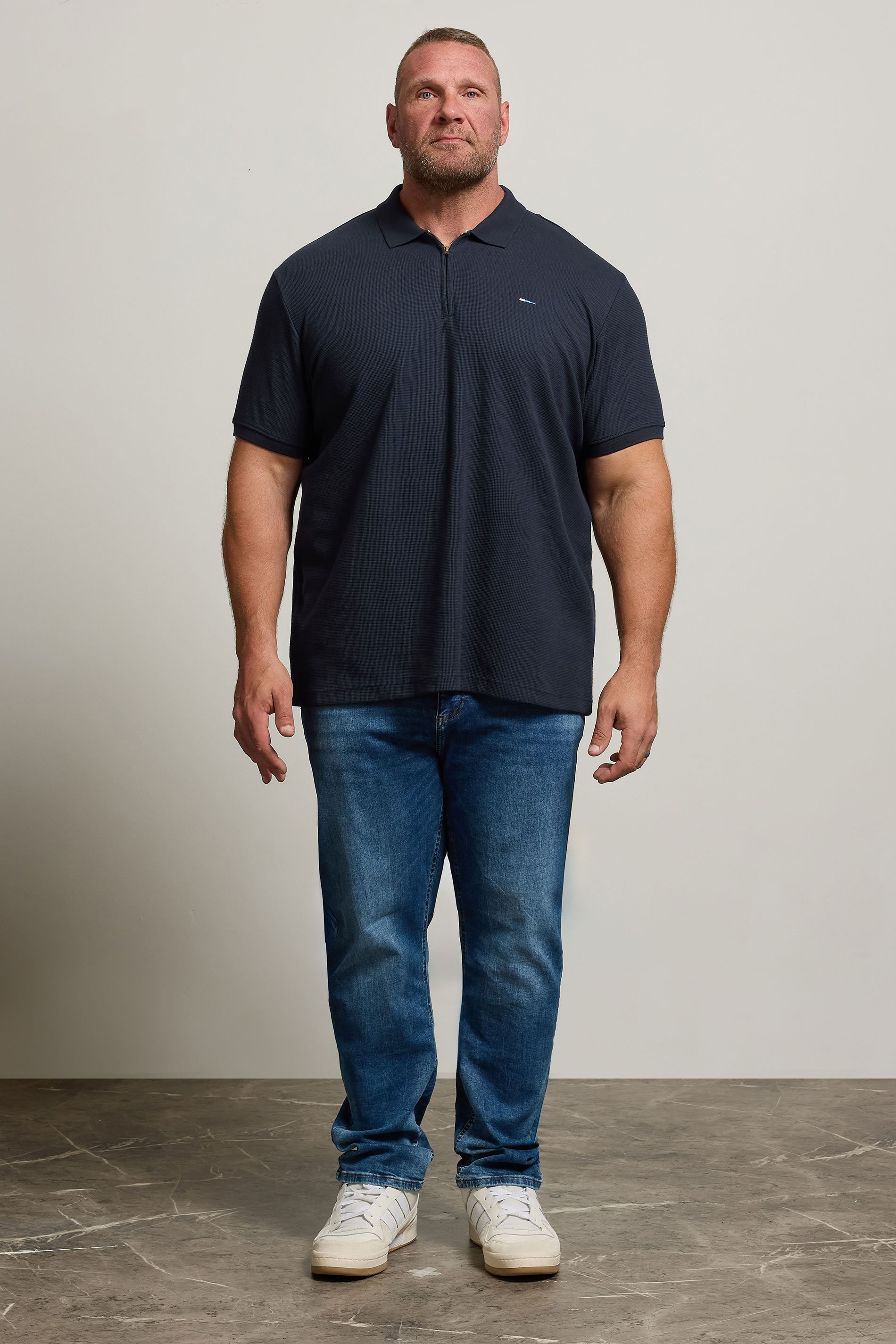 BadRhino Big & Tall Navy Blue Waffle Texture Zip Polo Shirt | BadRhino 2