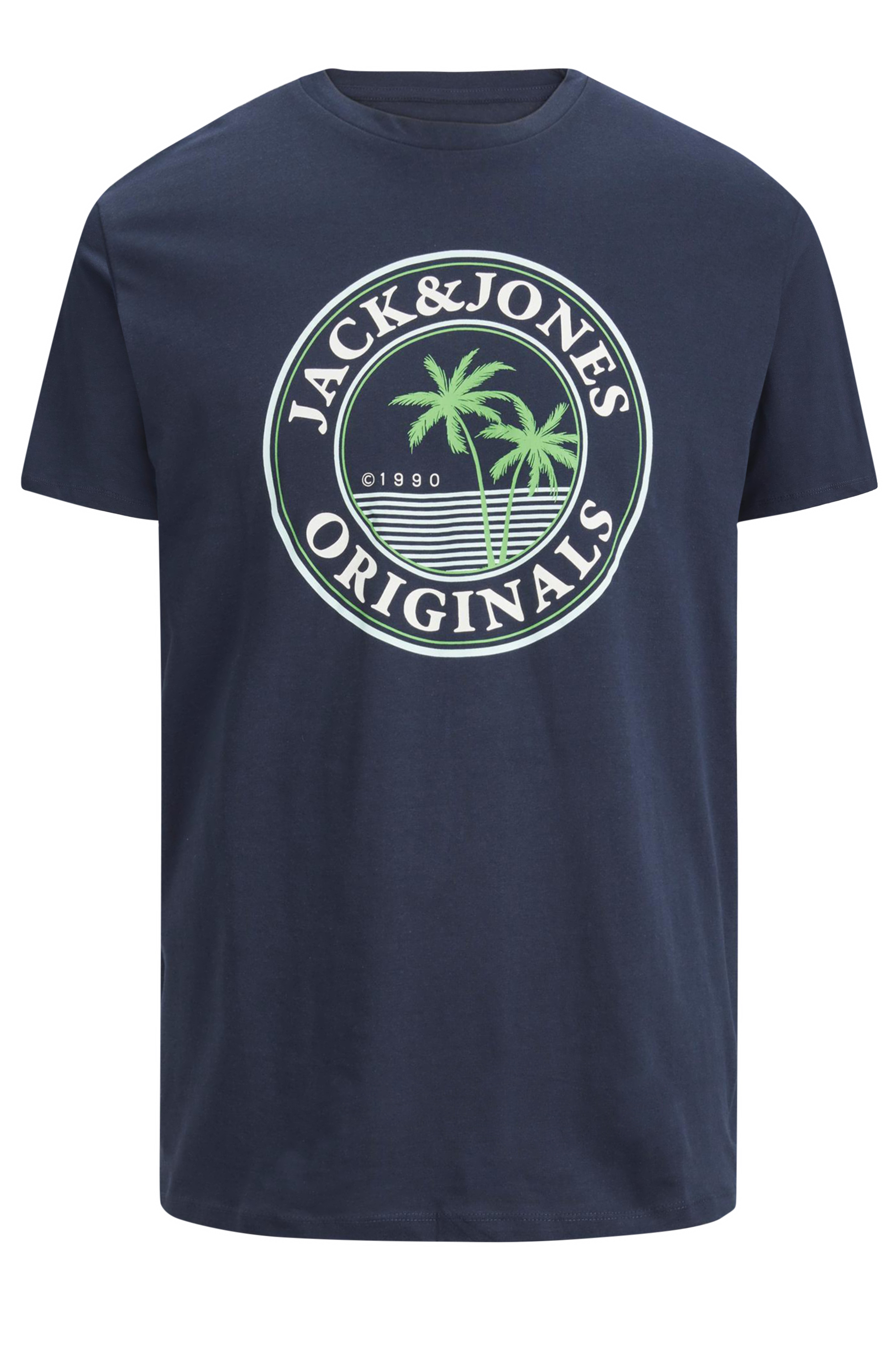 JACK & JONES Big & Tall Navy Blue Palm Tree Logo Print T-Shirt | BadRhino 2