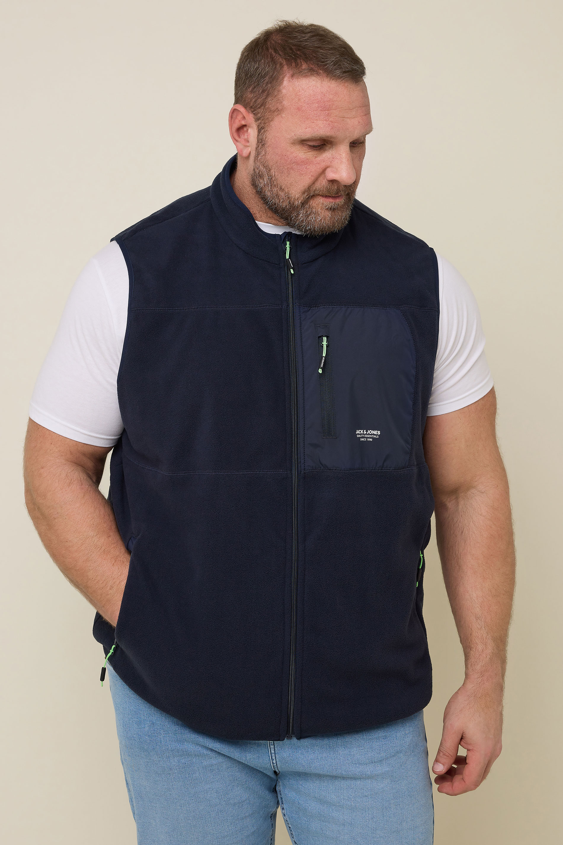 JACK & JONES Big & Tall Navy Blue Fleece Bodywarmer | BadRhino 1