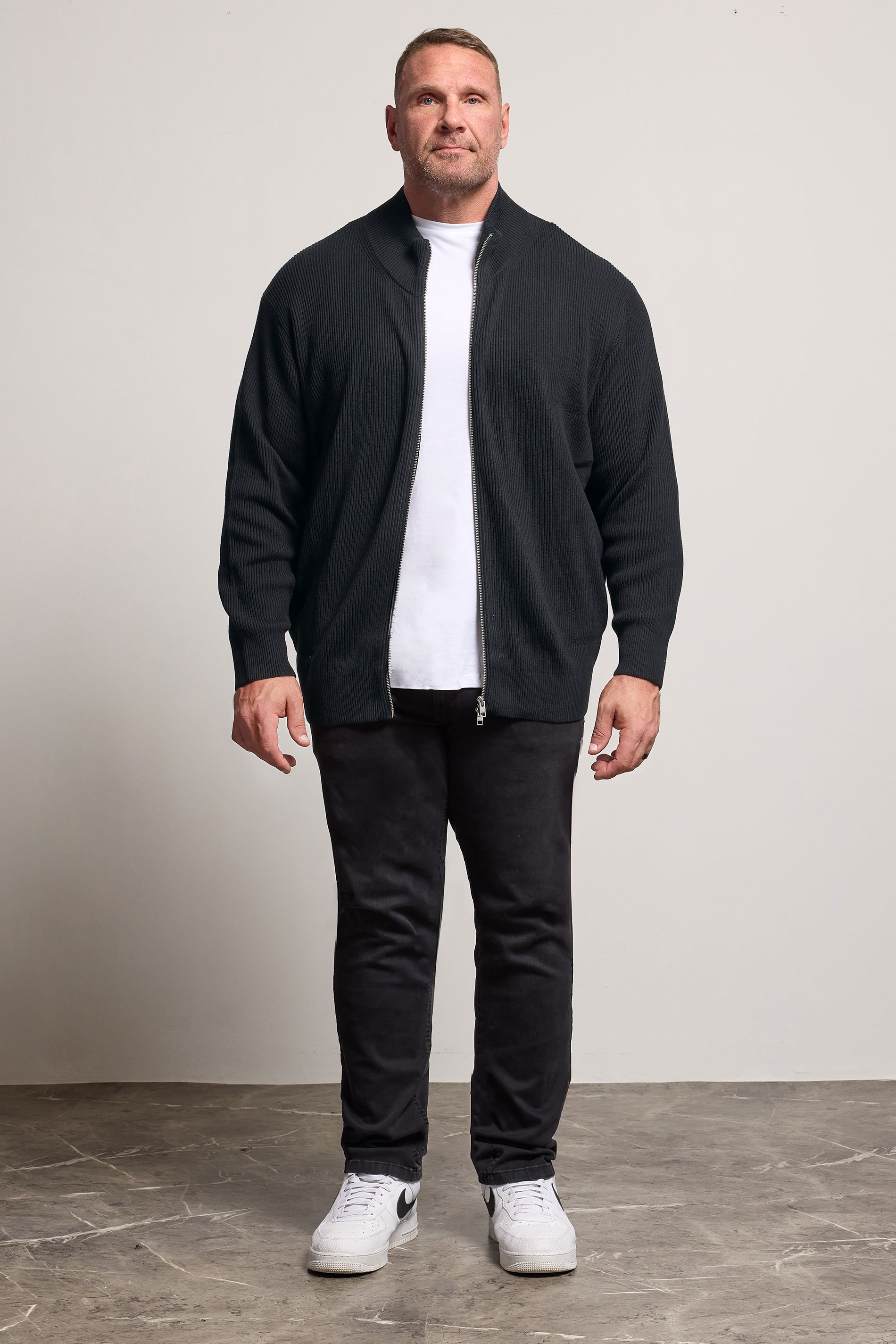 JACK & JONES Big & Tall Black Knit Zip Cardigan | BadRhino 2