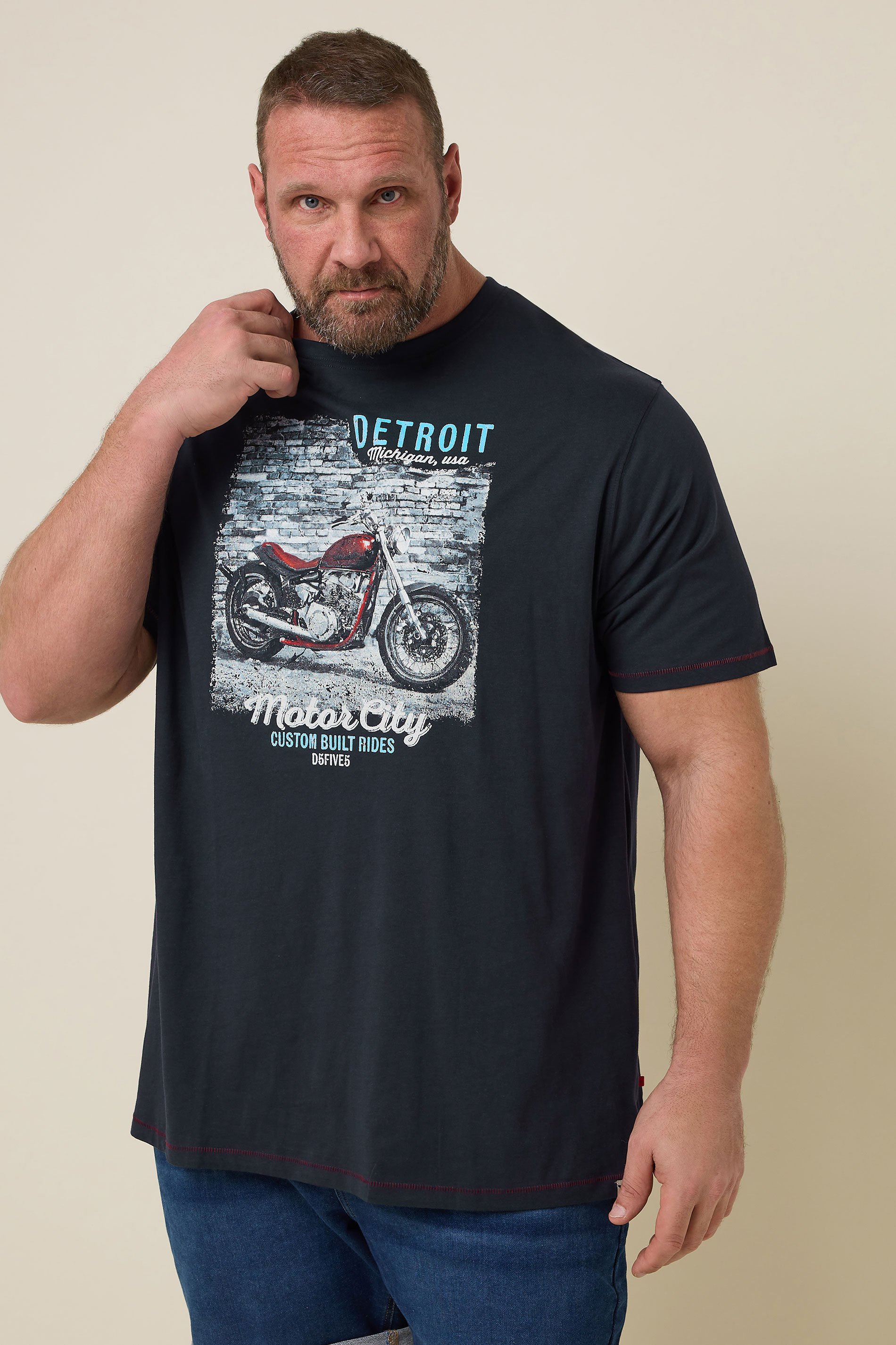 D555  Big & Tall Navy 'Detroit' Motorbike T-Shirt | BadRhino 1