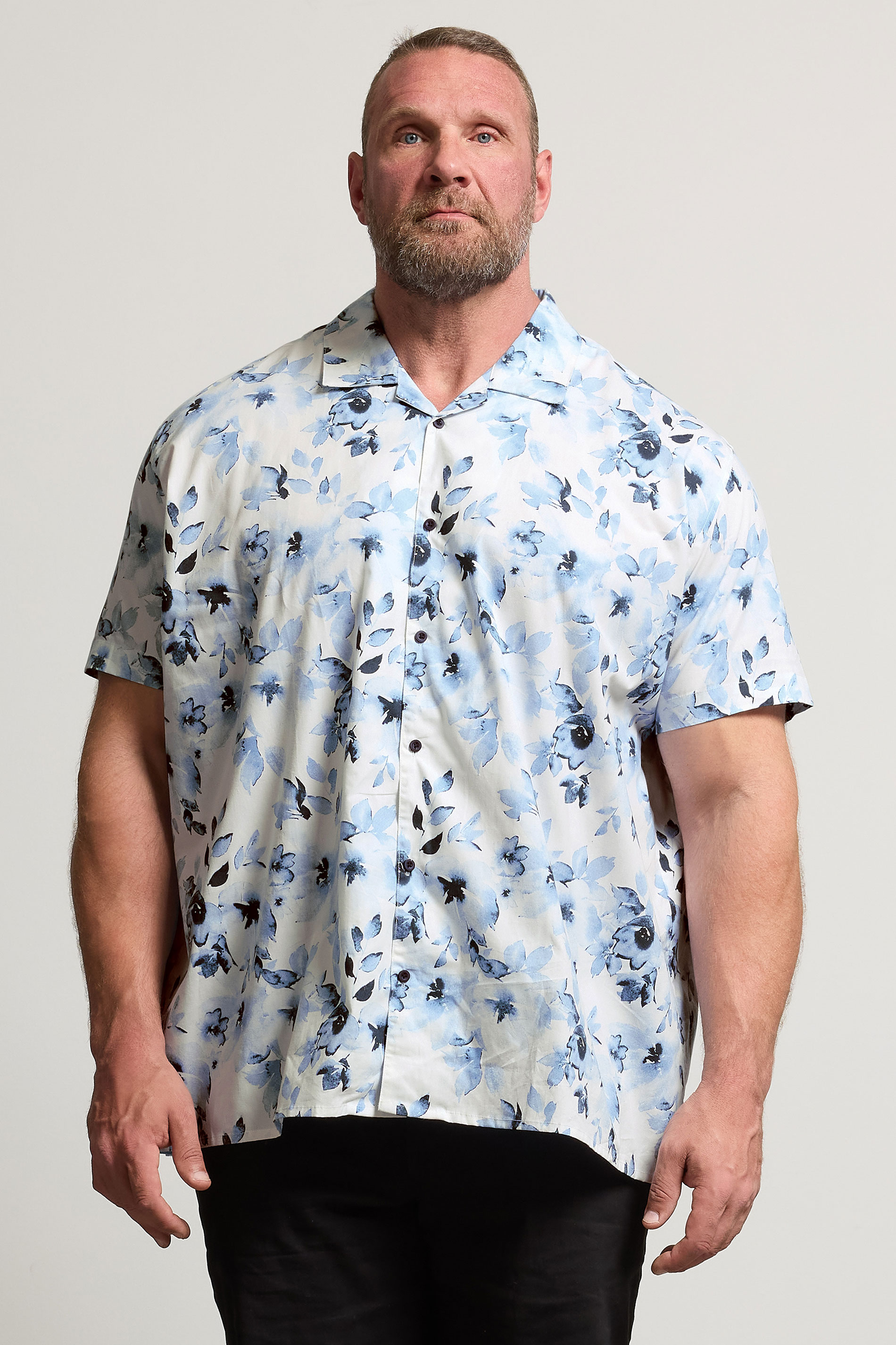 BadRhino Big & Tall White Flower Print Peached Revere Collar Shirt | BadRhino 2