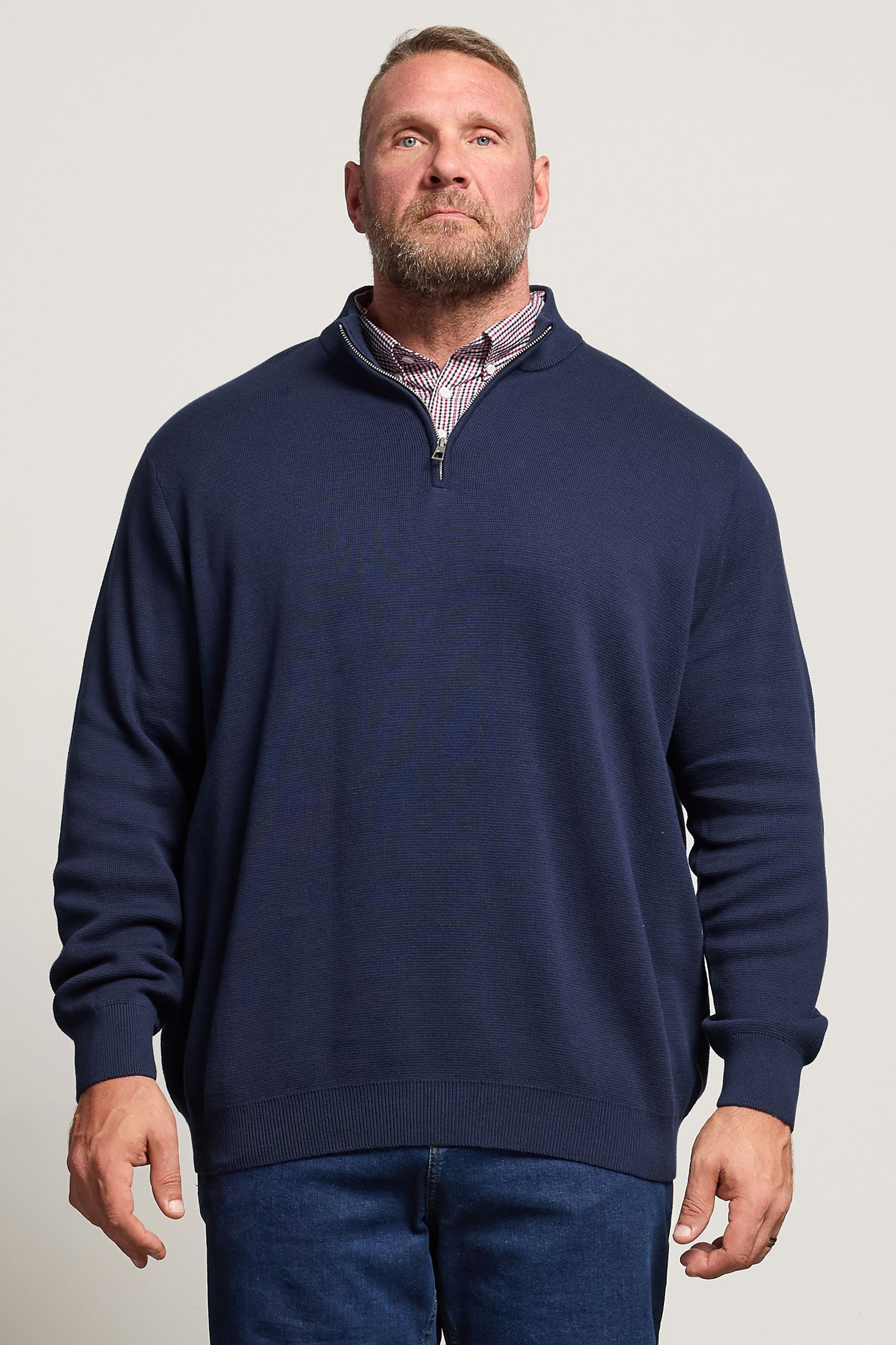 BadRhino Big & Tall Navy Blue Mock Shirt Milano Quarter Zip Jumper | BadRhino 1