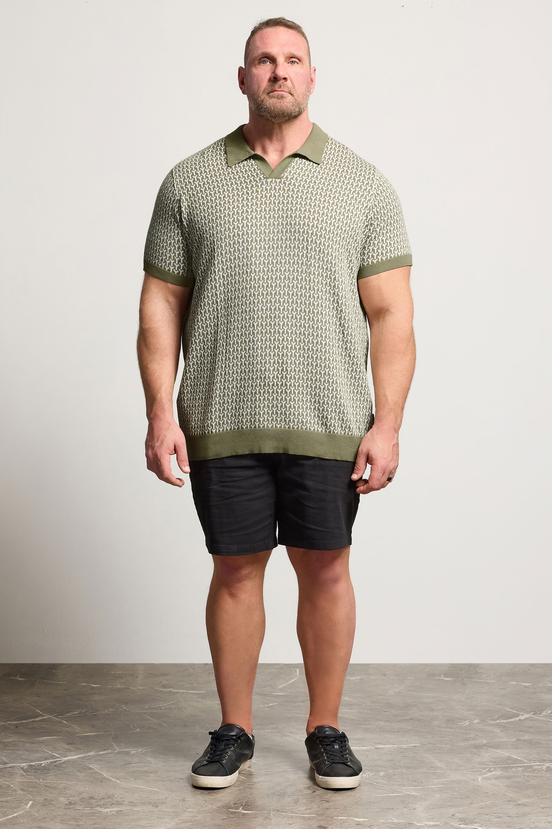 BadRhino Big & Tall Khaki Green Pattern Knitted Trophy Polo | BadRhino 1