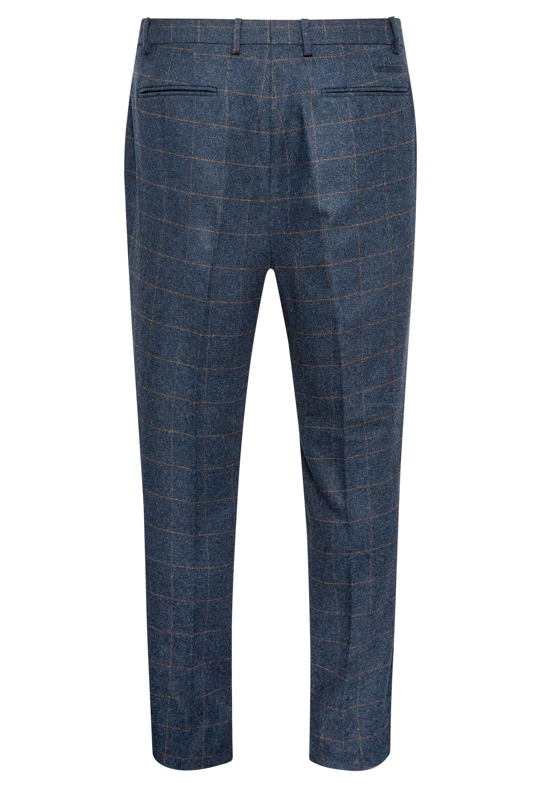 Navy Tweed Check Trousers | Mens Smart Blue Suit Trouser – Threadpepper