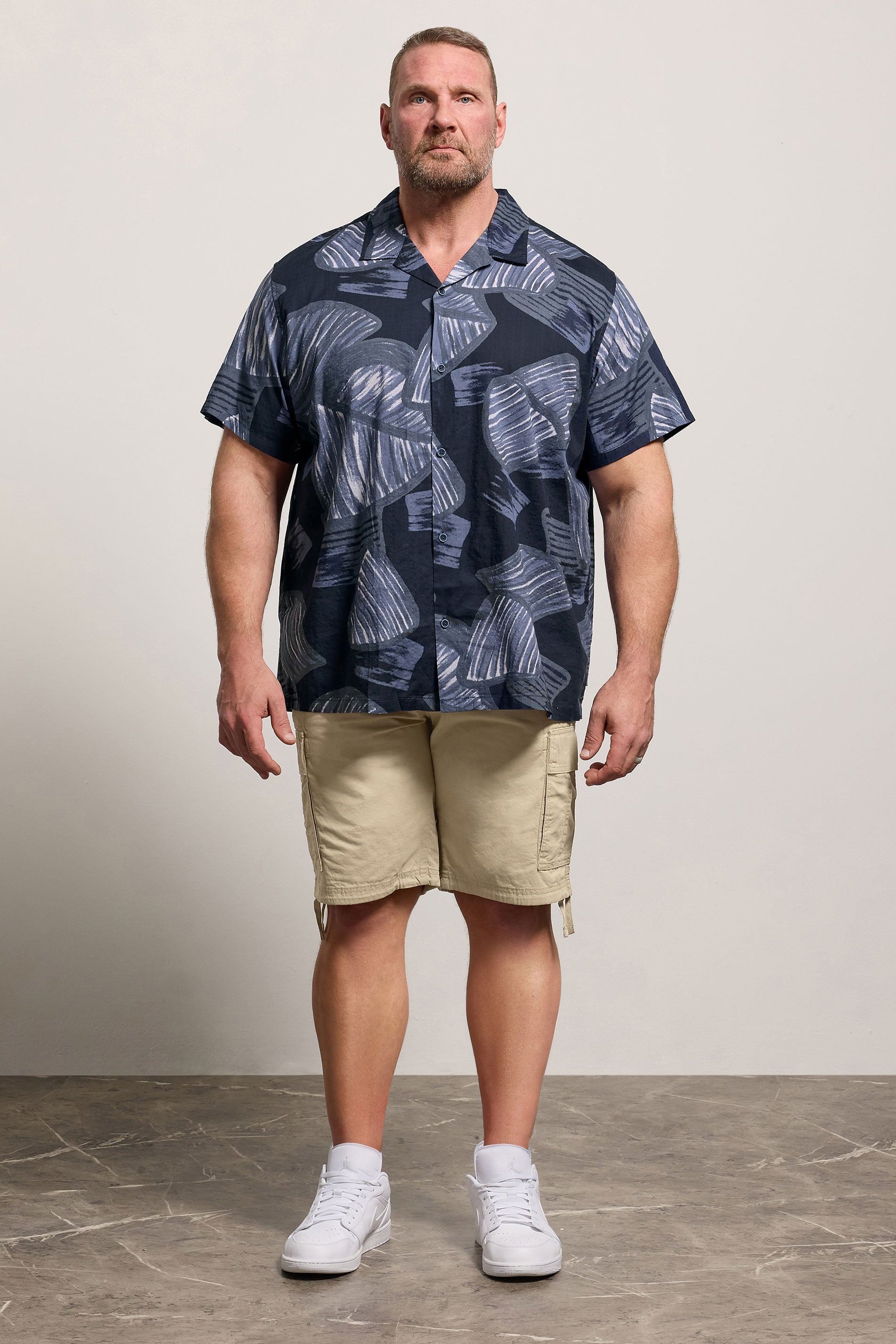 JACK & JONES Big & Tall Night Sky Blue Tropical Print Short Sleeve Shirt | BadRhino 1