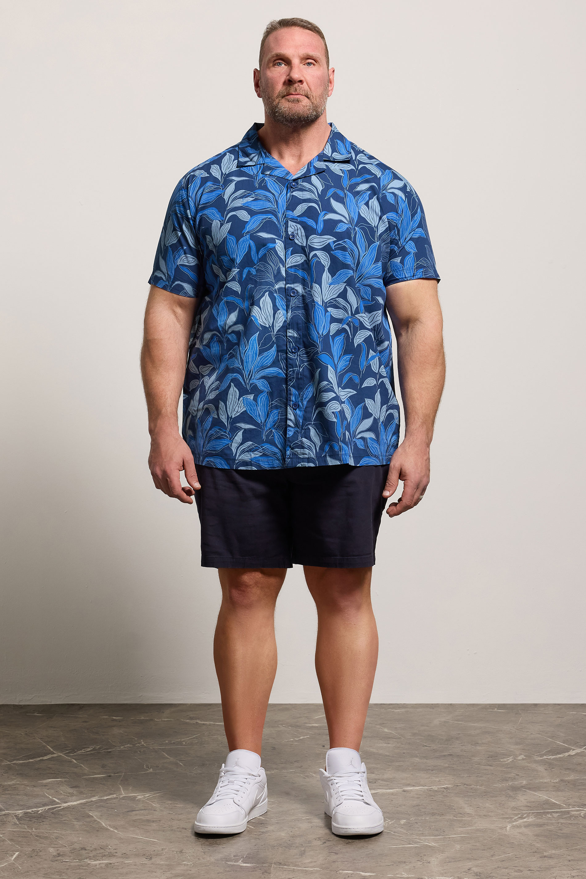 BadRhino Big & Tall Navy Blue Leaf Printed Shirt | BadRhino 1