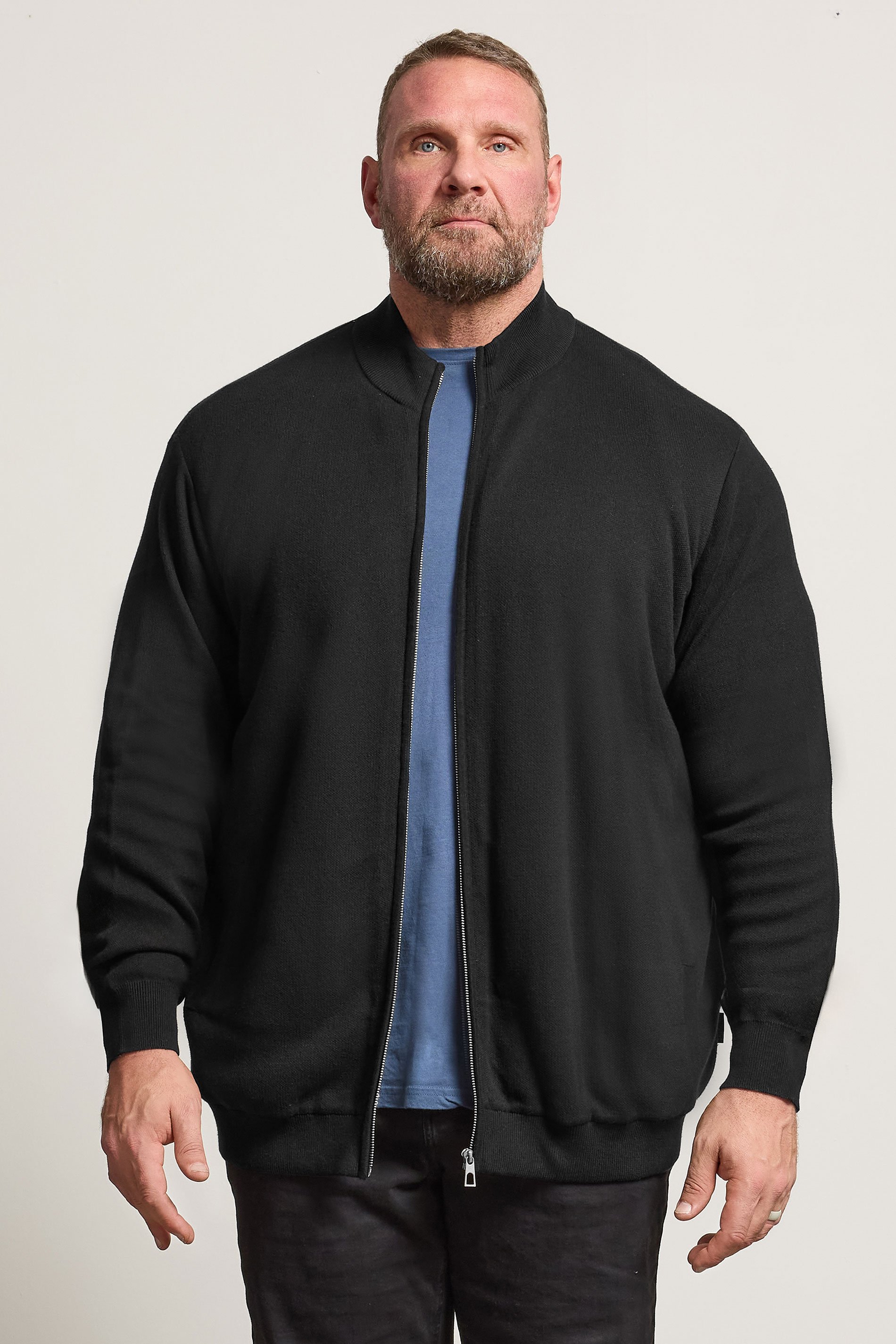 BadRhino Big & Tall Black Knitted Borg Zip Up | BadRhino 1