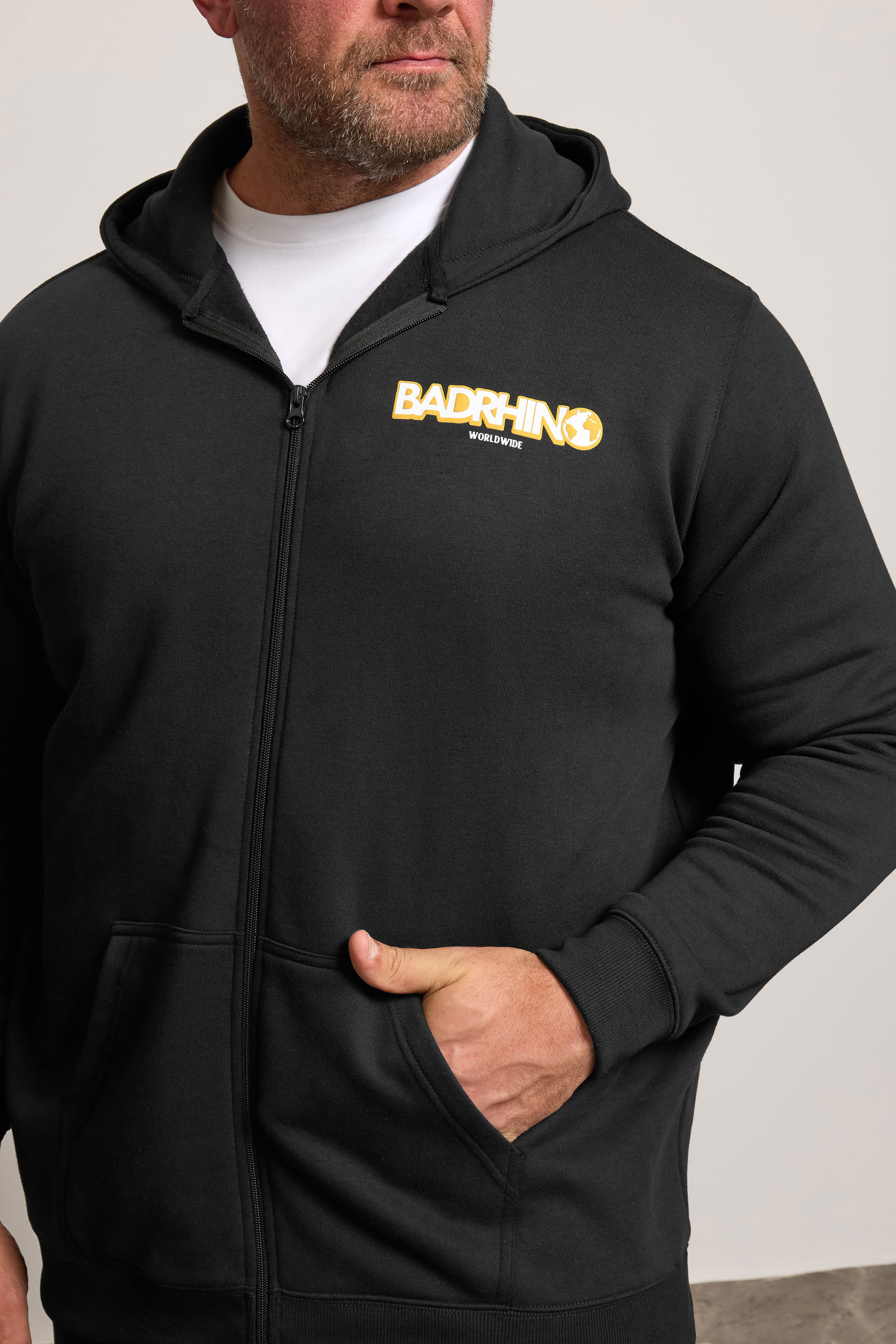 BadRhino Big & Tall Black Worldwide Map Zip Through Hoodie | BadRhino 4