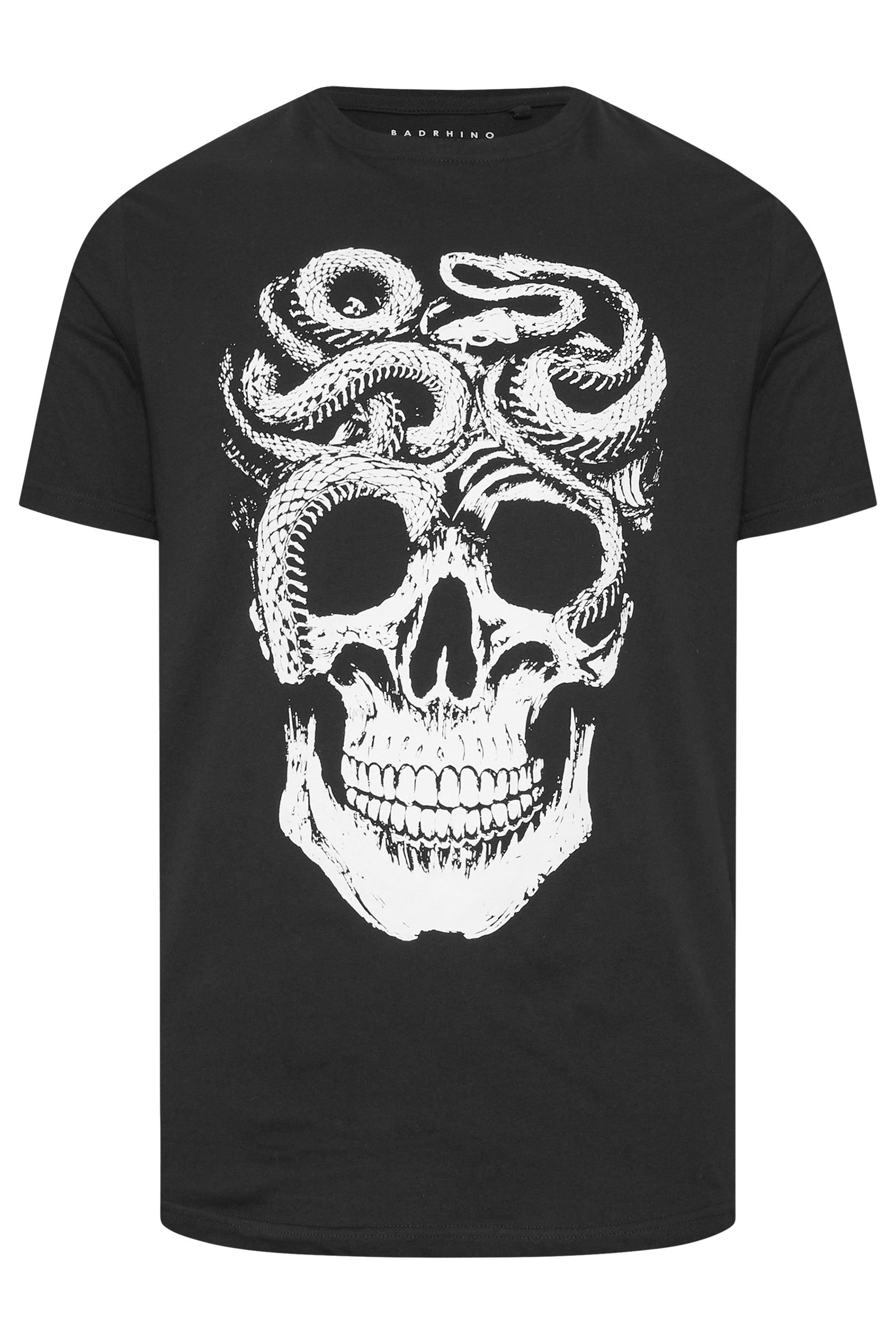 BadRhino Big & Tall Black Skull & Snake Graphic T-Shirt | BadRhino 1