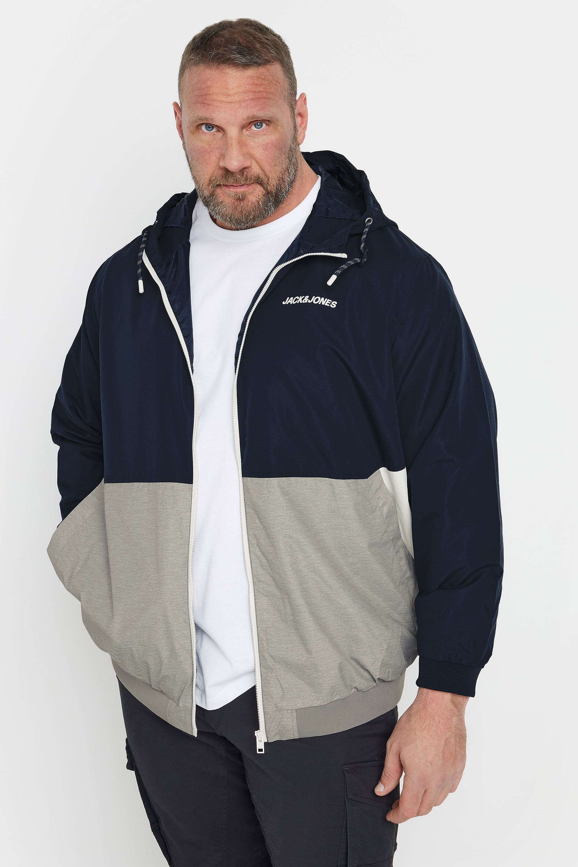 JACK & JONES Big & Tall Navy Blue Bomber Jacket | BadRhino 1