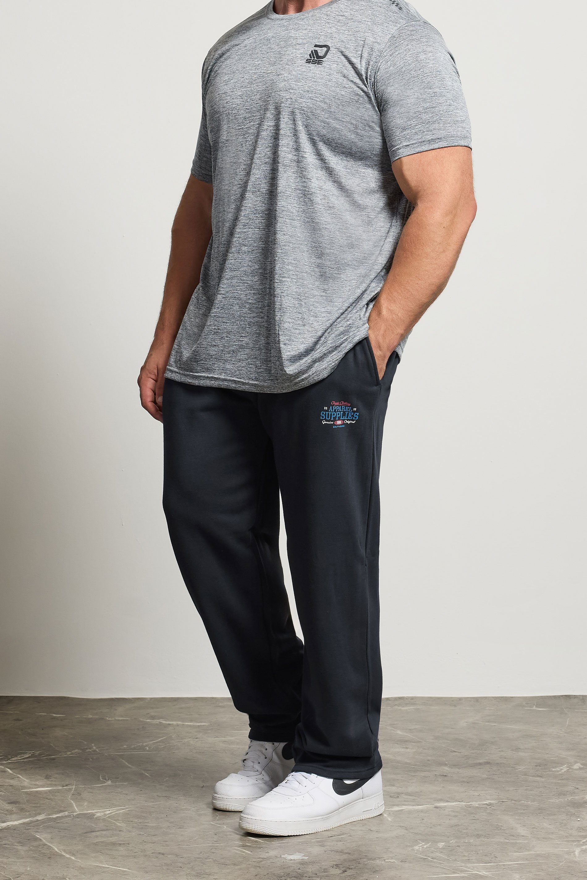 D555 Big & Tall Navy Blue Printed Open Hem Joggers | BadRhino 1