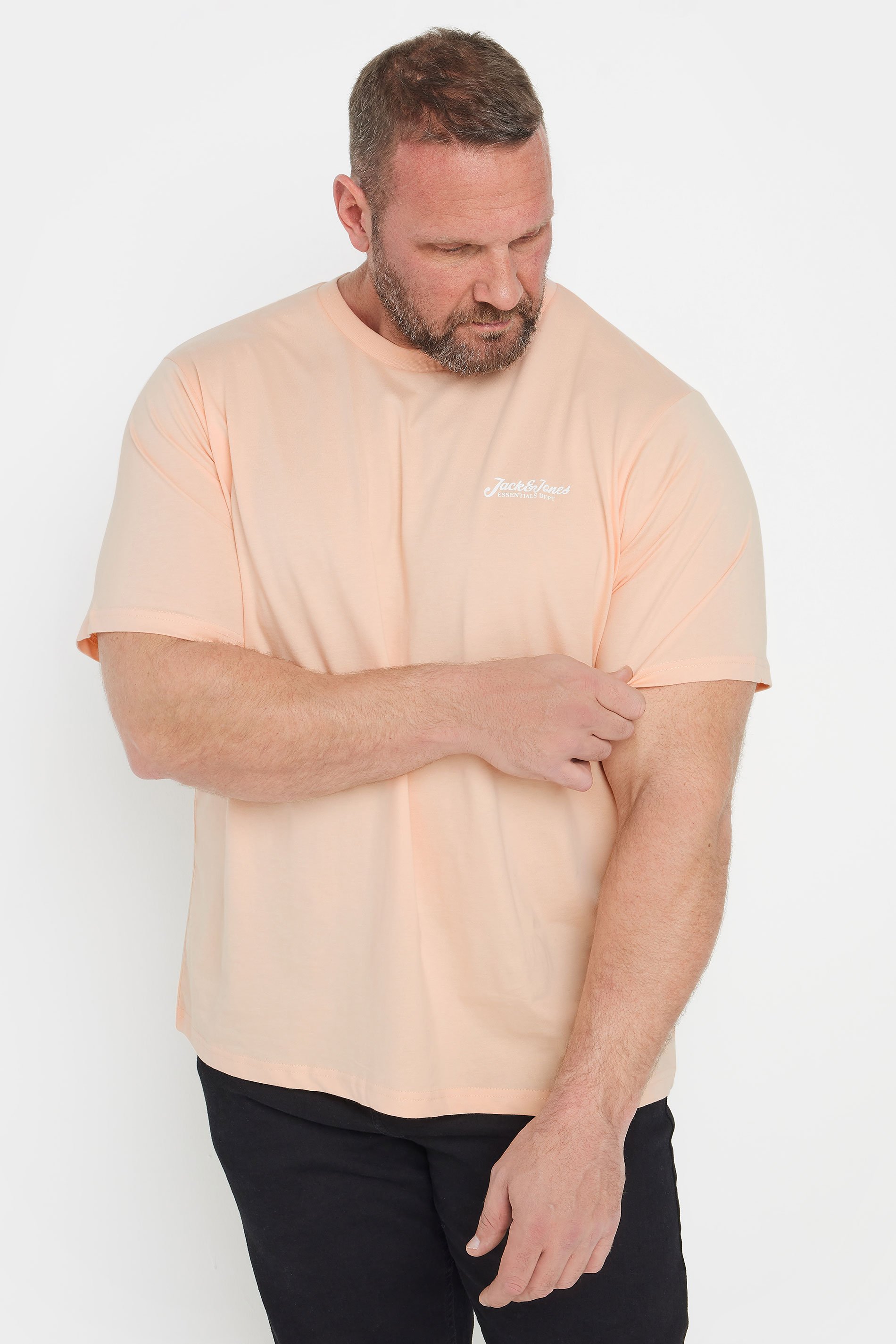 JACK & JONES Big & Tall  Light Orange Frontprint Crew Neck T-Shirt | BadRhino 1