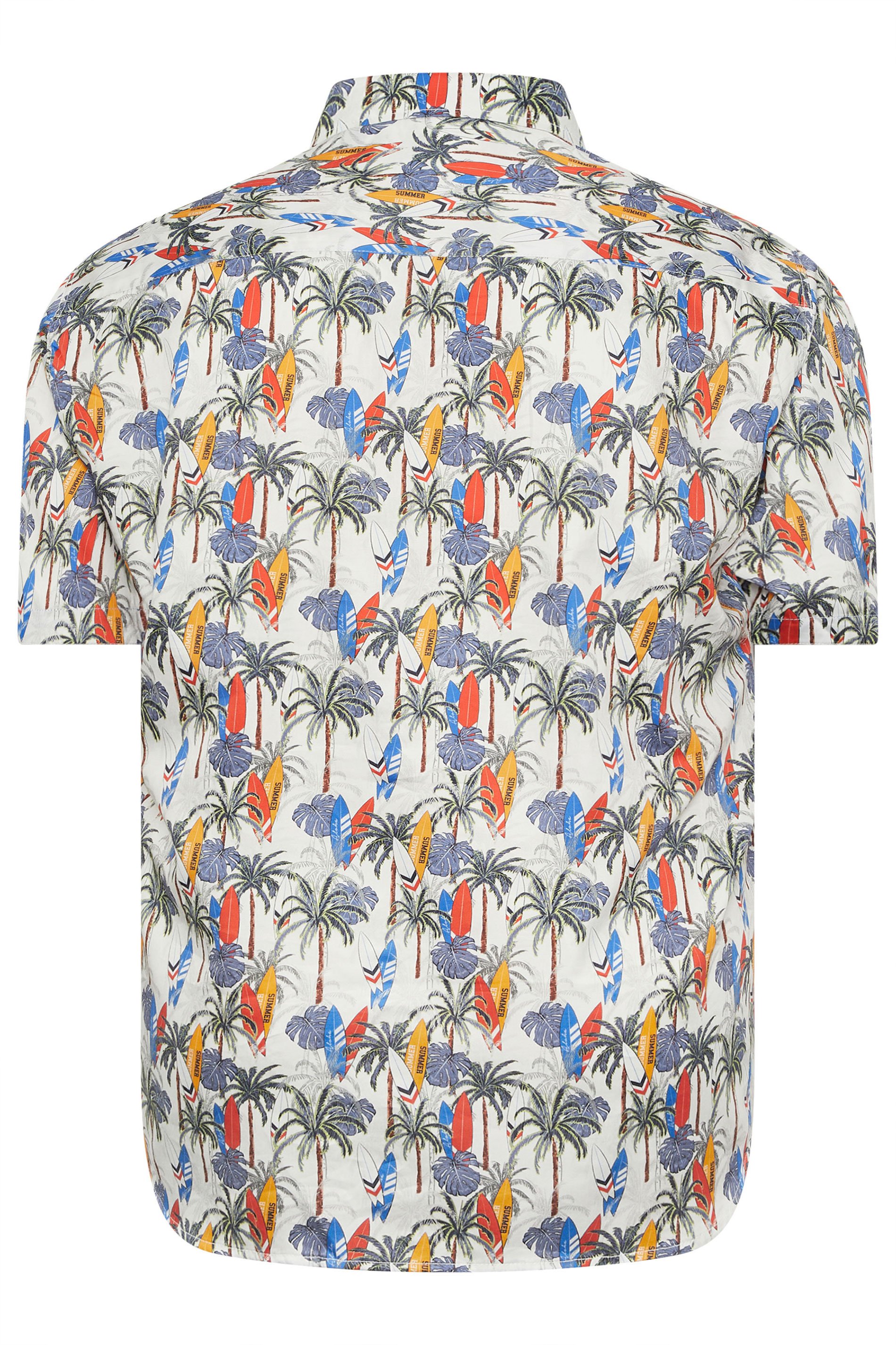 KAM Big & Tall White Palm Tree & Surf Print Shirt | BadRhino 5